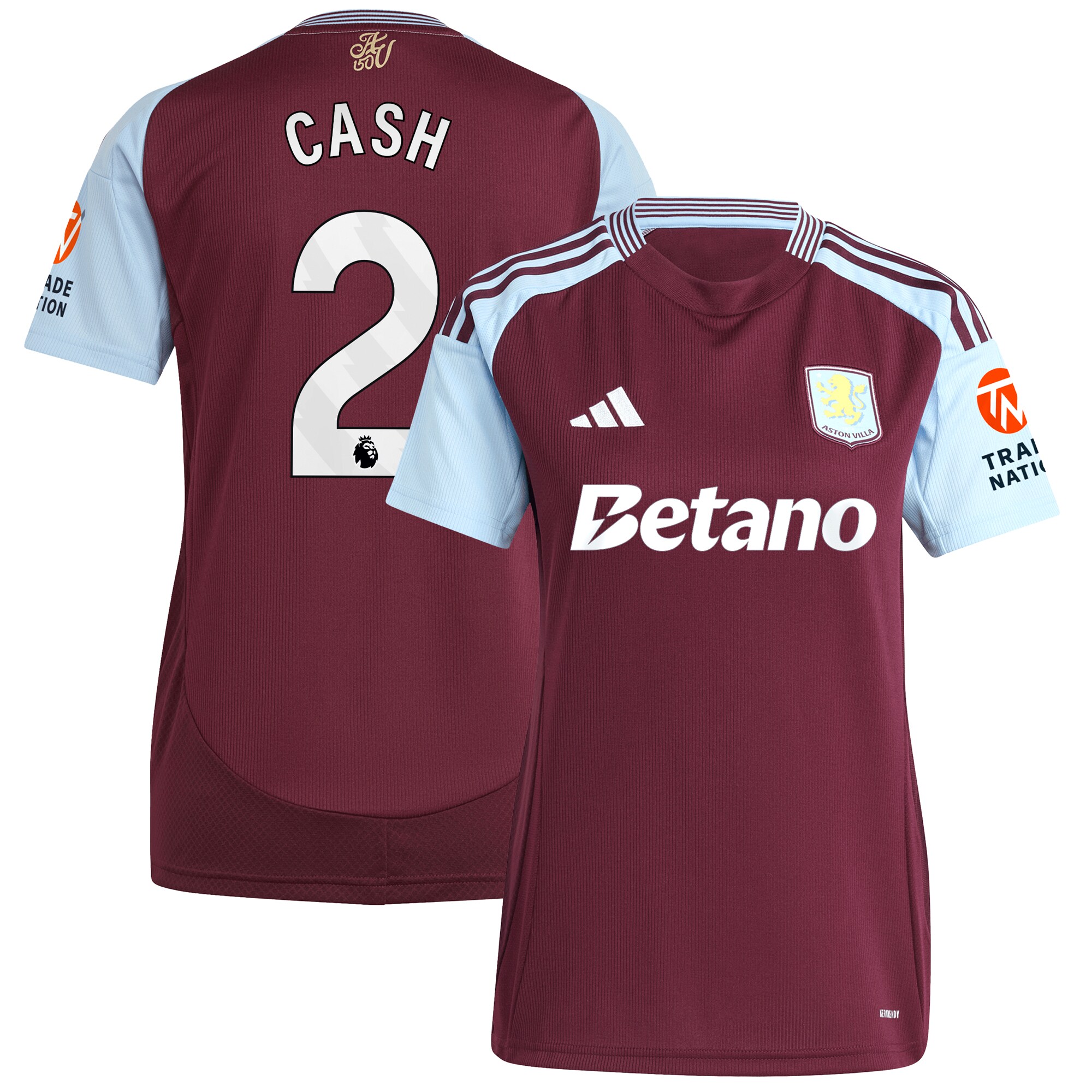 Aston Villa Shirts - aston villa adidas home shirt 2024-25 – womens with cash 2 printing Collection of Official Fan Gear
