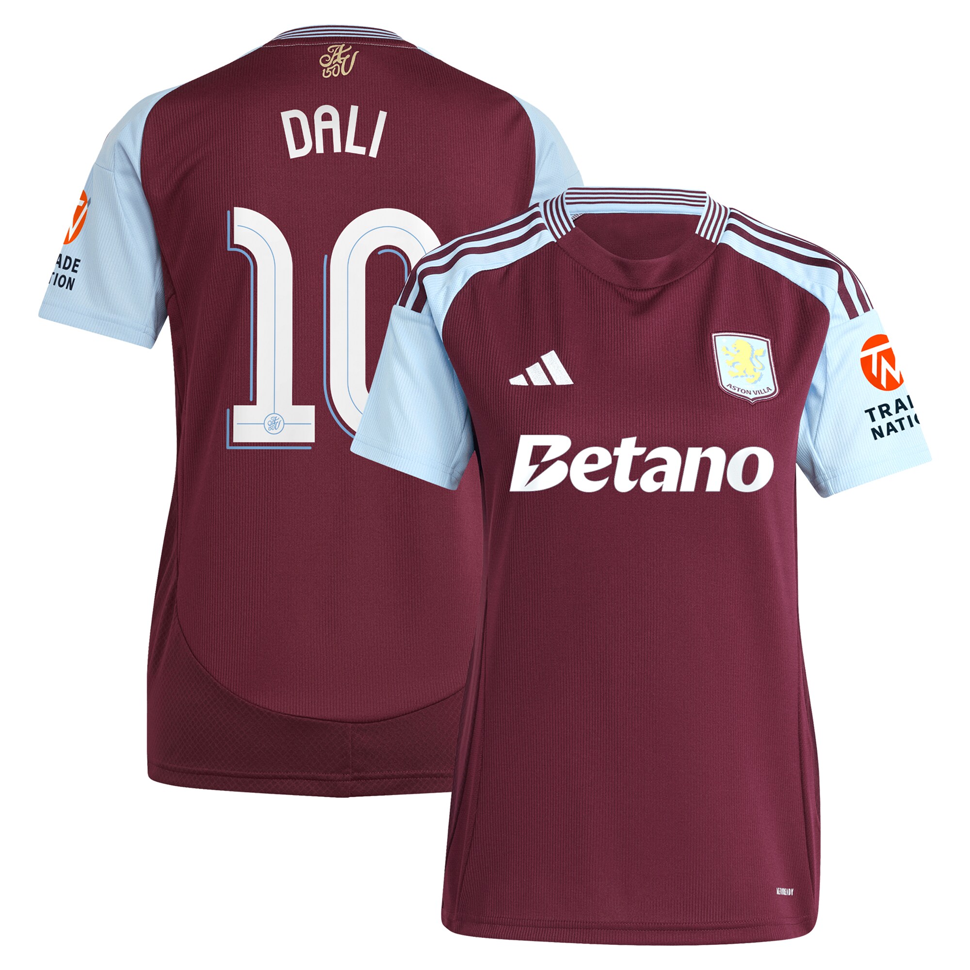 Aston Villa Shirts - aston villa adidas home shirt 2024-25 – womens with dali 10 cup printing Collection of Official Fan Gear