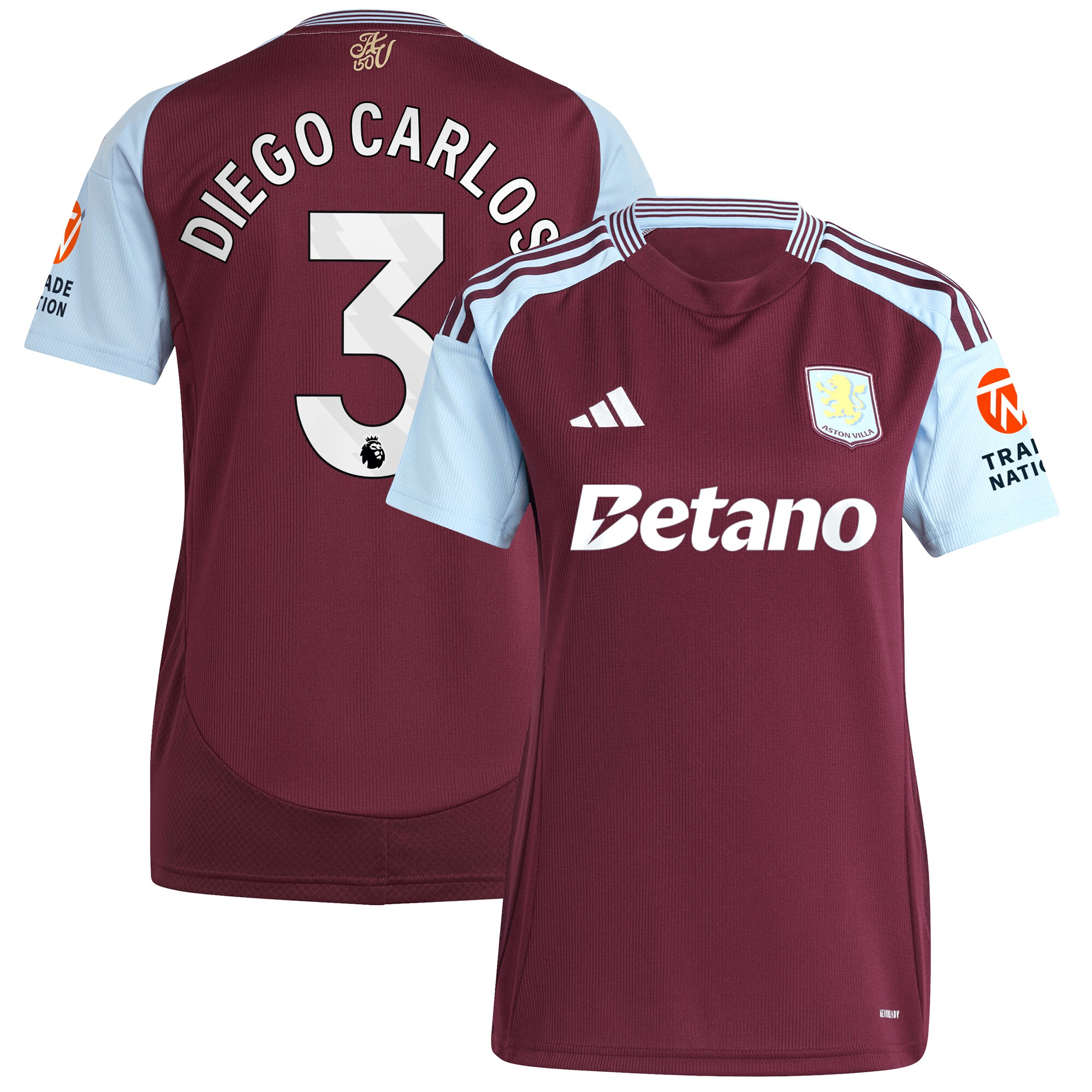 Aston Villa Shirts - aston villa adidas home shirt 2024-25 – womens with diego carlos 3 printing Collection of Official Fan Gear