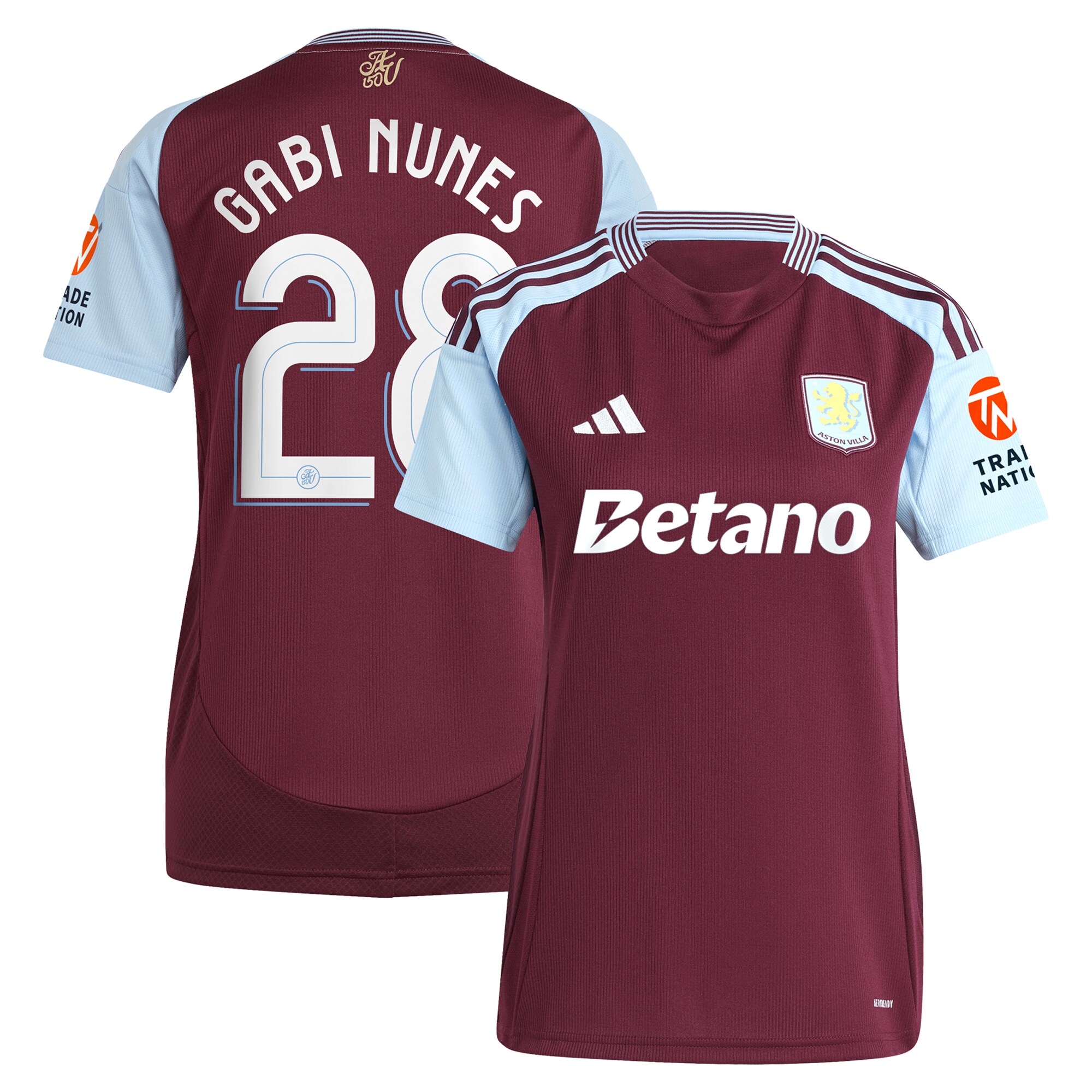 Aston Villa Shirts - aston villa adidas home shirt 2024-25 – womens with gabi nunes 28 cup printing Collection of Official Fan Gear
