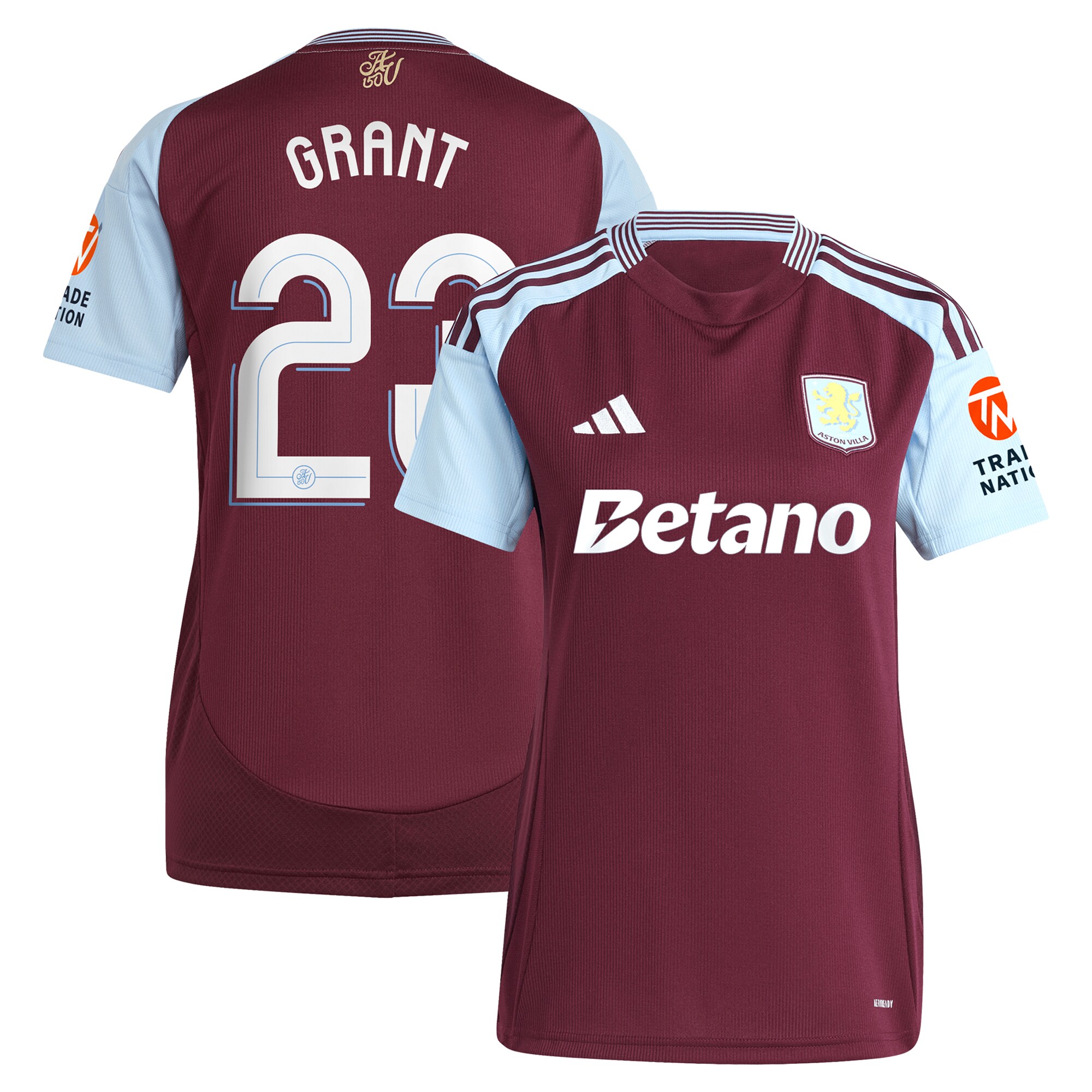 Aston Villa Shirts - aston villa adidas home shirt 2024-25 – womens with grant 23 cup printing Collection of Official Fan Gear