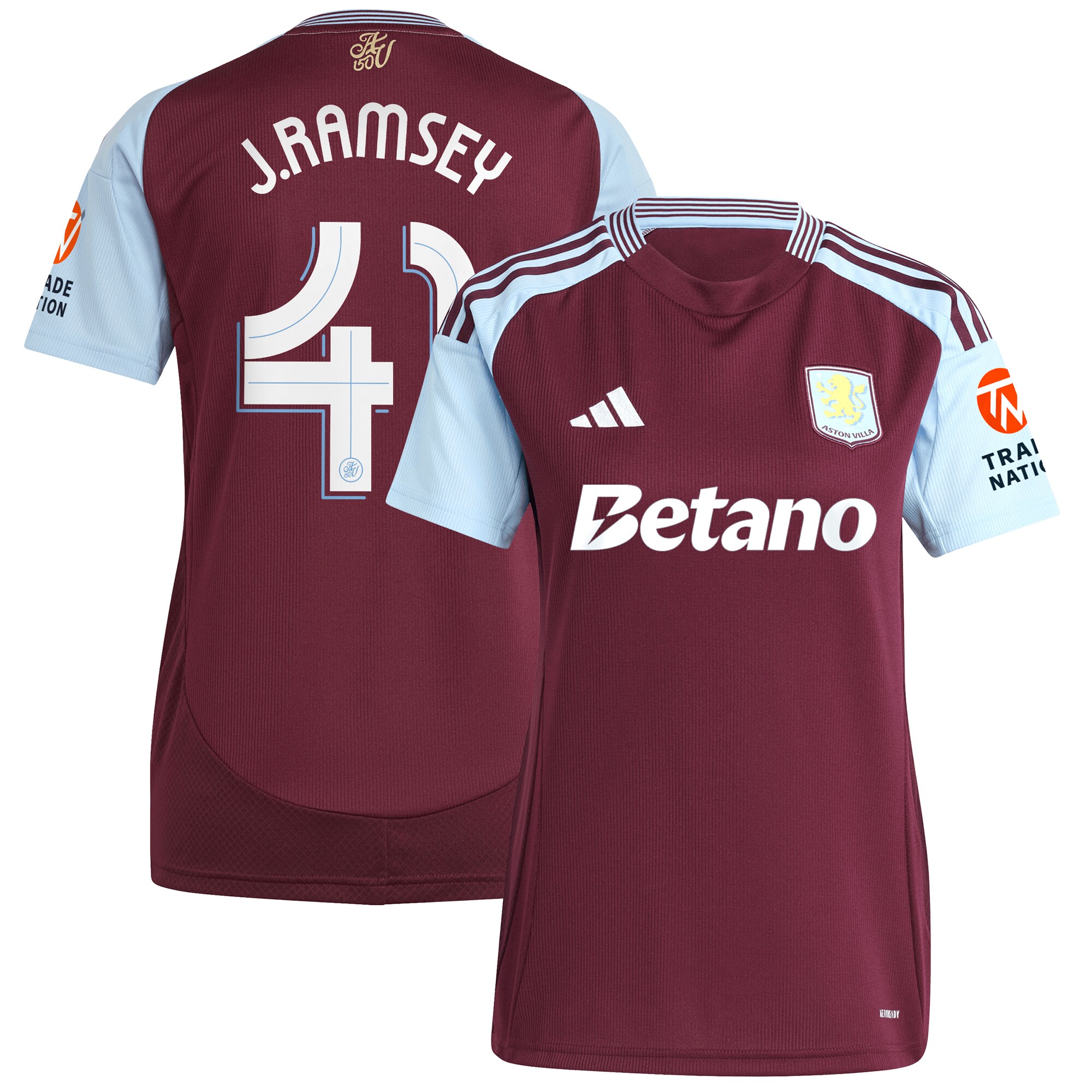 Aston Villa Shirts - aston villa adidas home shirt 2024-25 – womens with j. ramsey 41 cup printing Collection of Official Fan Gear
