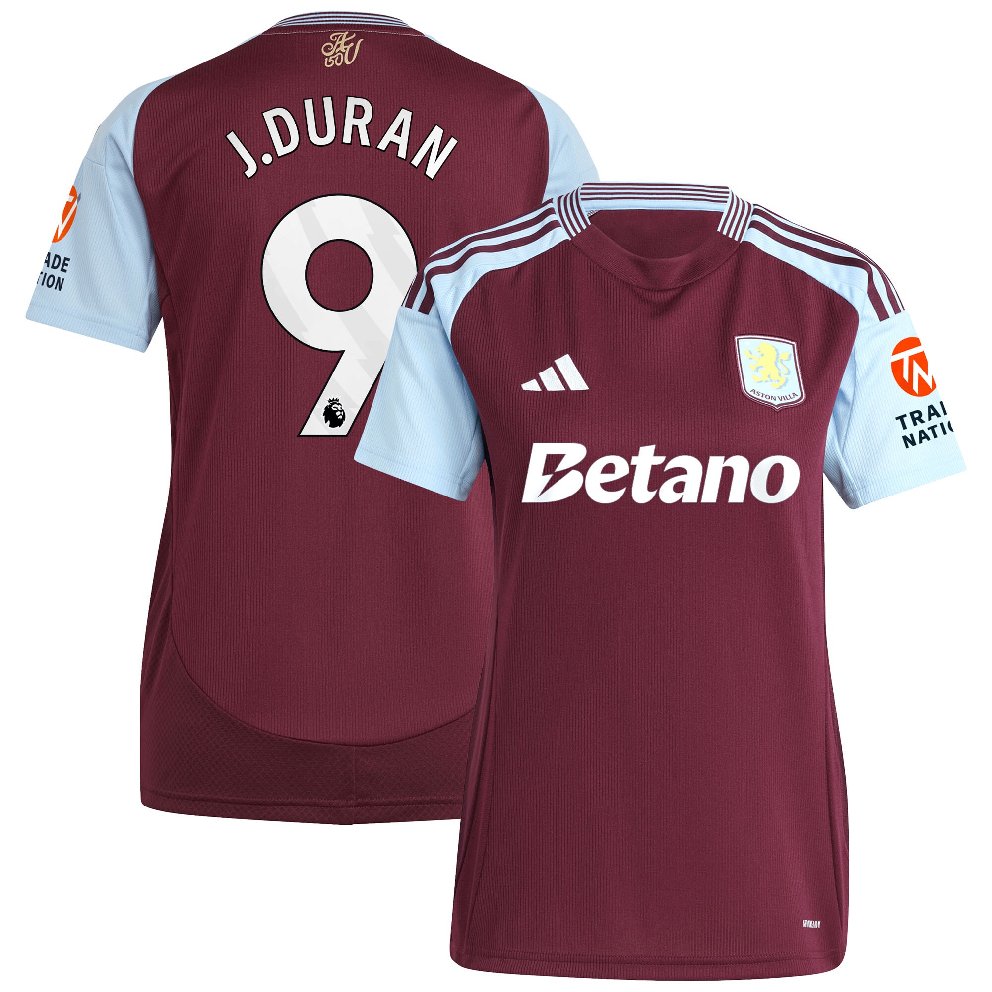 Aston Villa Shirts - aston villa adidas home shirt 2024-25 – womens with j.duran 9 printing Collection of Official Fan Gear