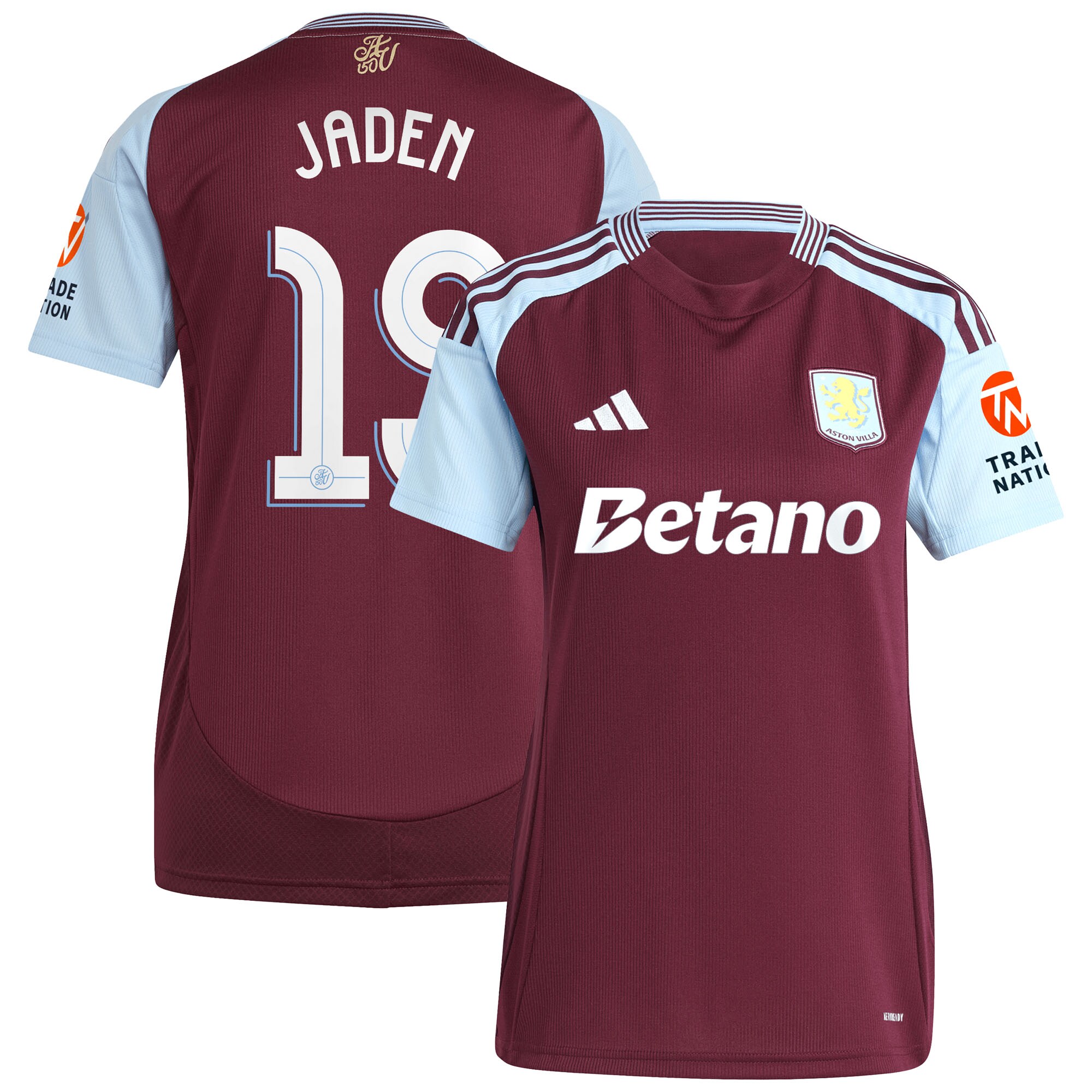 Aston Villa Shirts - aston villa adidas home shirt 2024-25 – womens with jaden 19 cup printing Collection of Official Fan Gear