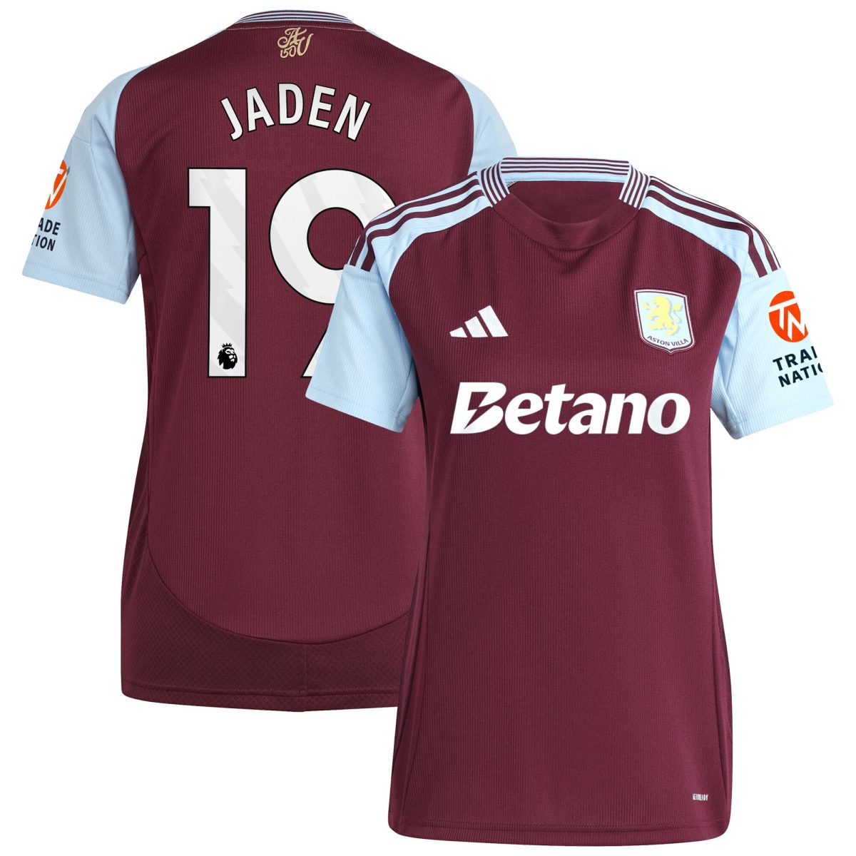 Aston Villa Shirts - aston villa adidas home shirt 2024-25 – womens with jaden 19 printing Collection of Official Fan Gear