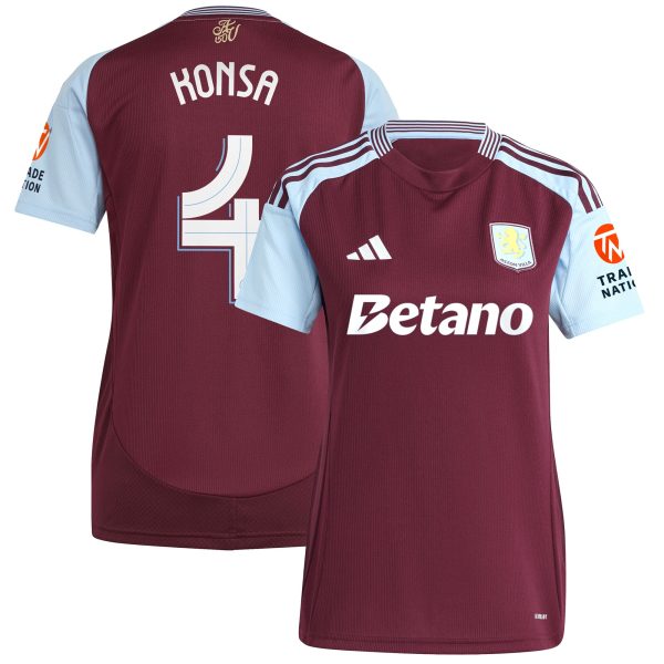 Aston Villa Shirts - aston villa adidas home shirt 2024-25 – womens with konsa 4 cup printing Collection of Official Fan Gear