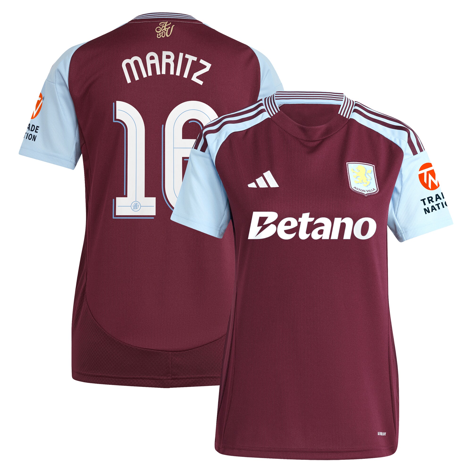 Aston Villa Shirts - aston villa adidas home shirt 2024-25 – womens with maritz 16 cup printing Collection of Official Fan Gear