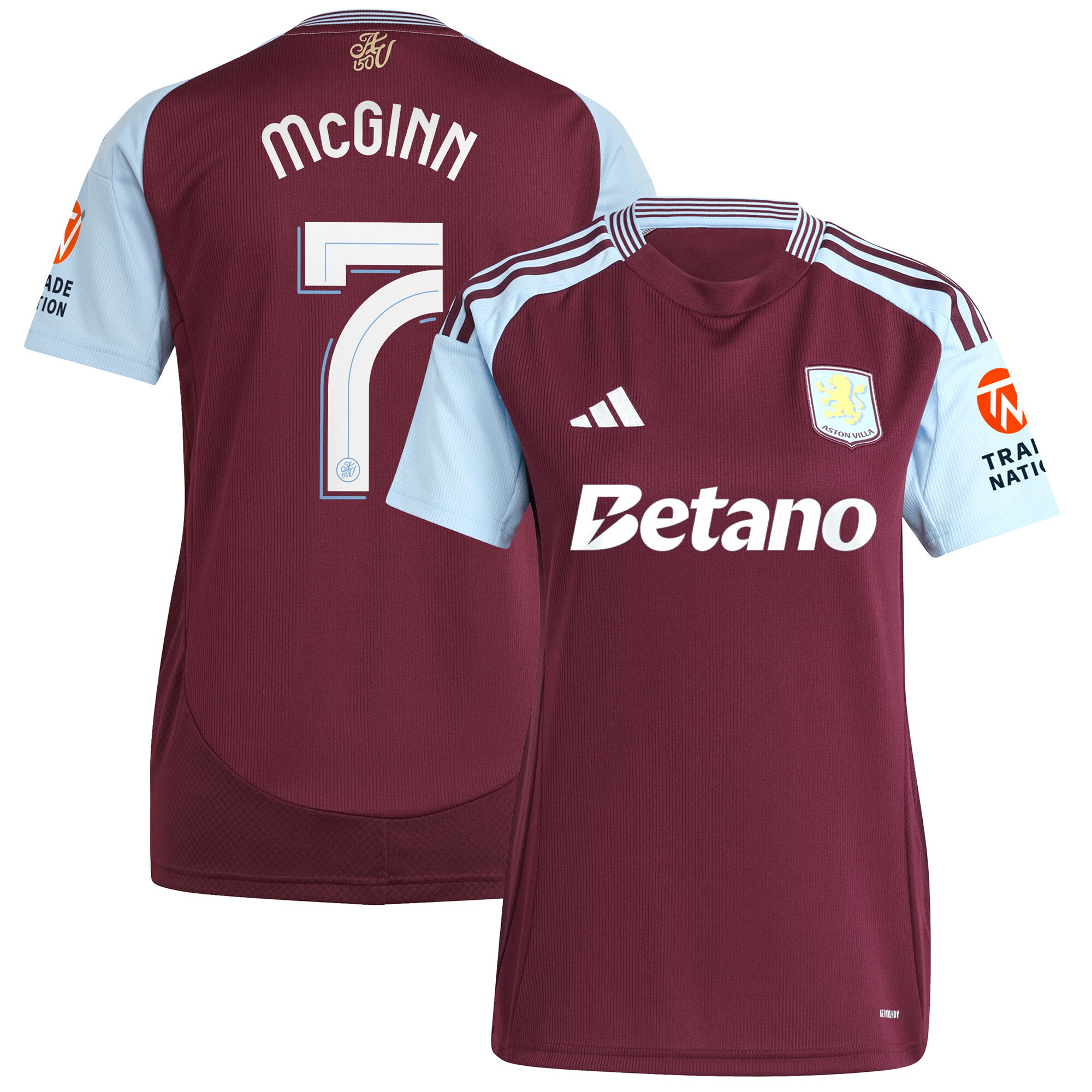 Aston Villa Shirts - aston villa adidas home shirt 2024-25 – womens with mcginn 7 cup printing Collection of Official Fan Gear