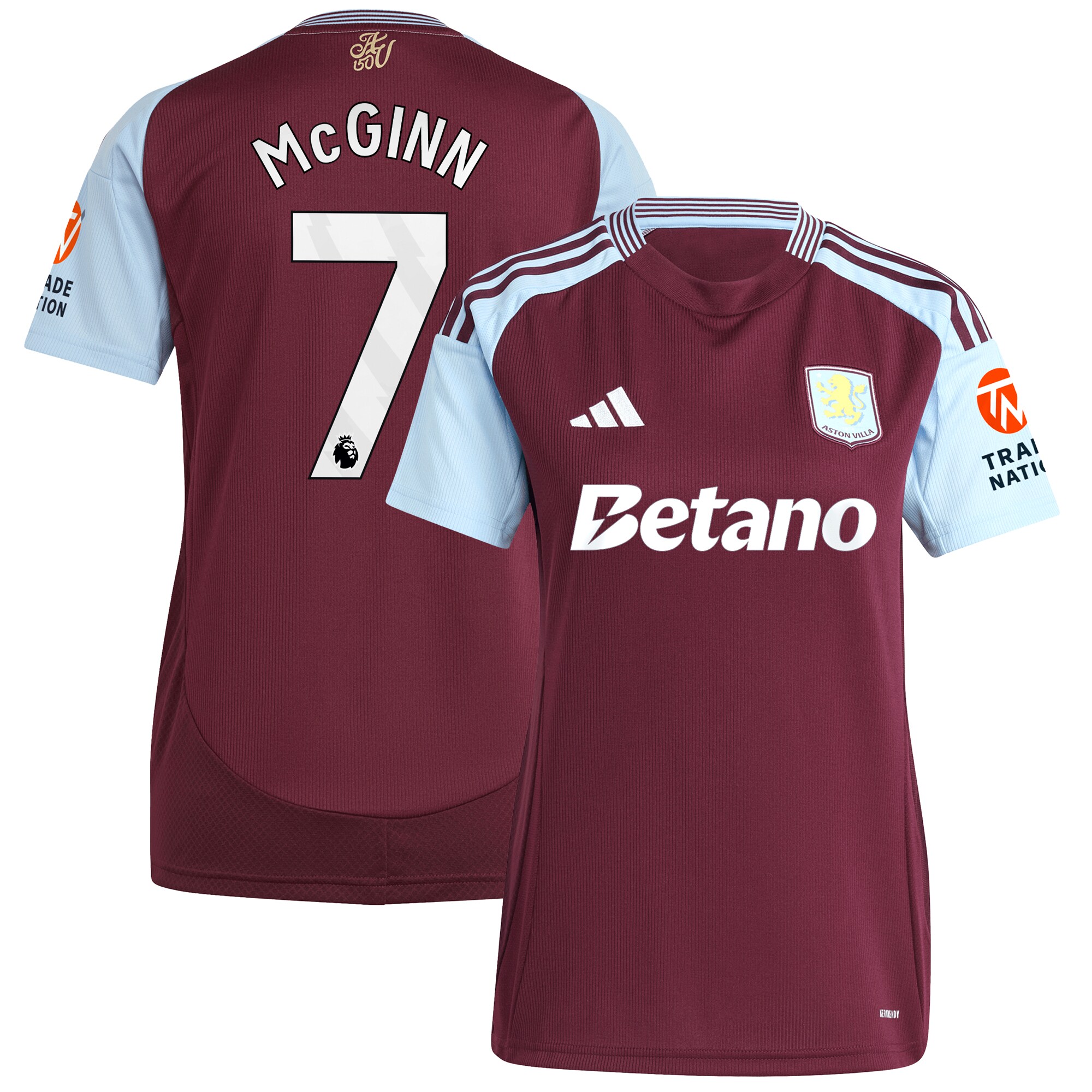 Aston Villa Shirts - aston villa adidas home shirt 2024-25 – womens with mcginn 7 printing Collection of Official Fan Gear