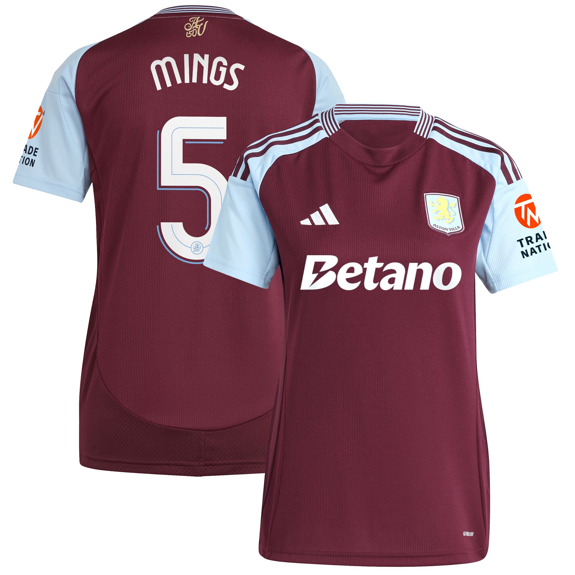 Aston Villa Shirts - aston villa adidas home shirt 2024-25 – womens with mings 5 cup printing Collection of Official Fan Gear