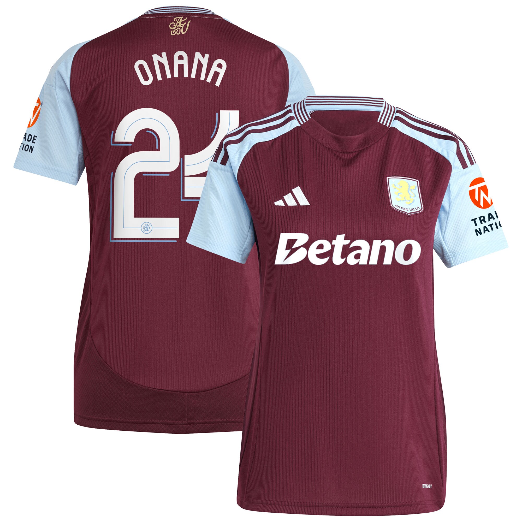 Aston Villa Shirts - aston villa adidas home shirt 2024-25 – womens with onana 24 cup printing Collection of Official Fan Gear