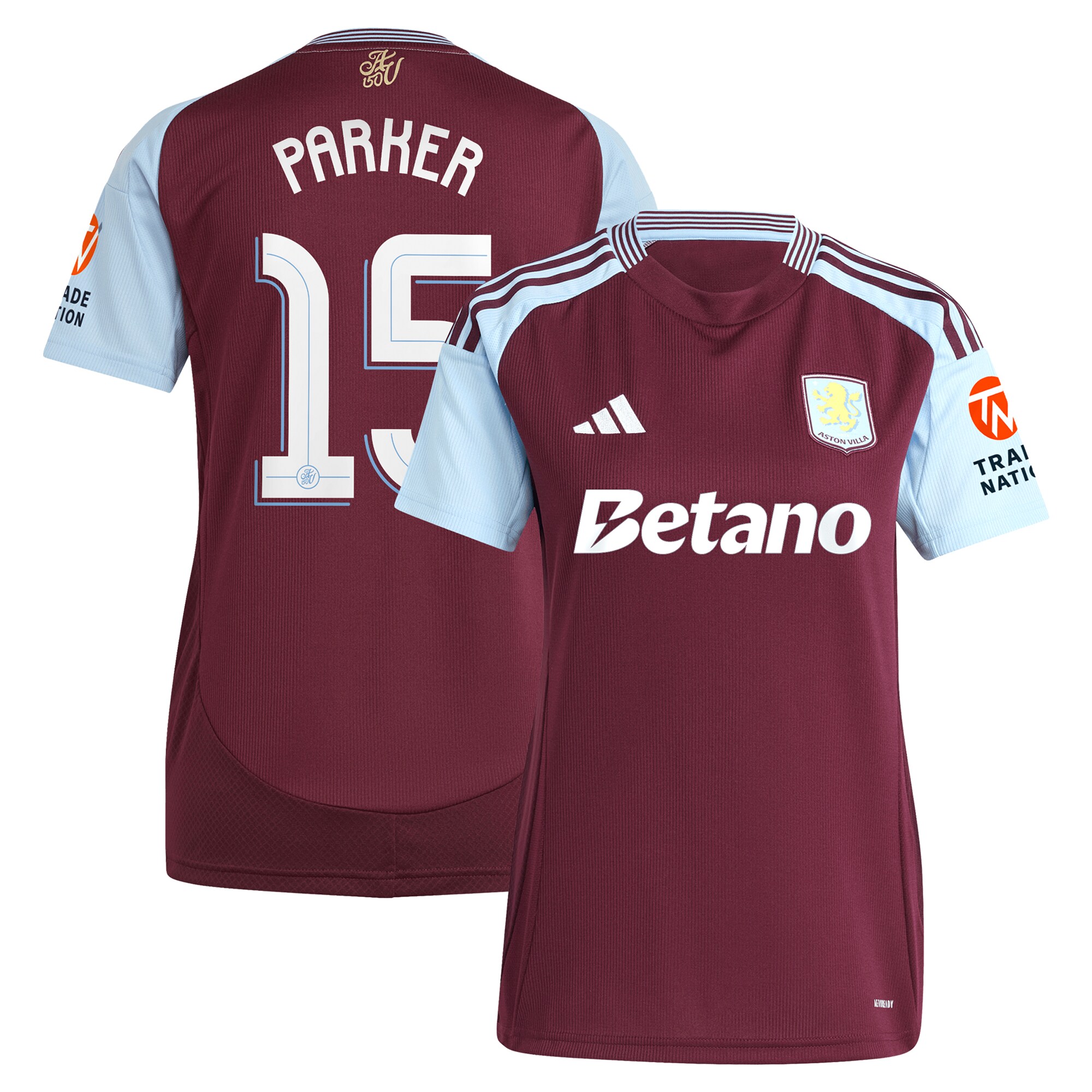 Aston Villa Shirts - aston villa adidas home shirt 2024-25 – womens with parker 15 cup printing Collection of Official Fan Gear