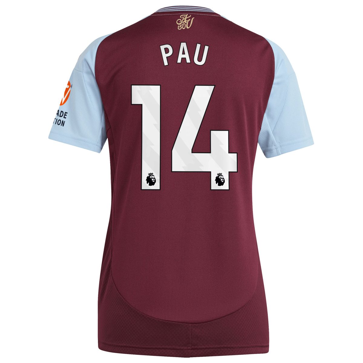 Aston Villa Shirts - aston villa adidas home shirt 2024-25 – womens with pau 14 printing Collection of Official Fan Gear