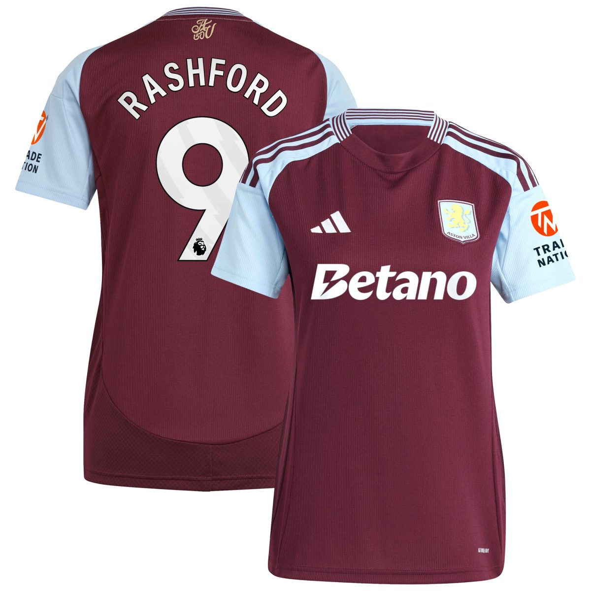 Aston Villa Shirts - aston villa adidas home shirt 2024-25 – womens with rashford 9 printing Collection of Official Fan Gear