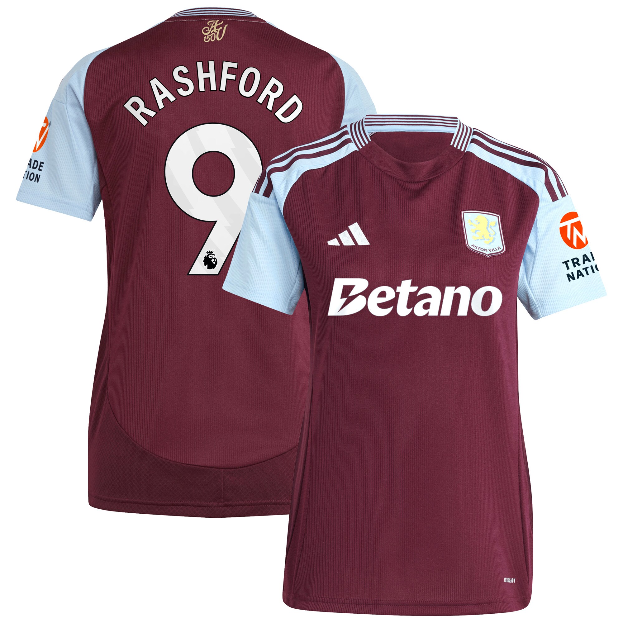 Aston Villa Shirts - aston villa adidas home shirt 2024-25 – womens with rashford 9 printing Collection of Official Fan Gear