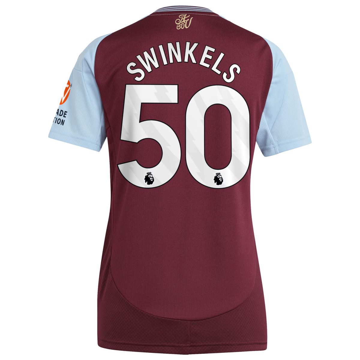 Aston Villa Shirts - aston villa adidas home shirt 2024-25 – womens with swinkels 50 printing Collection of Official Fan Gear