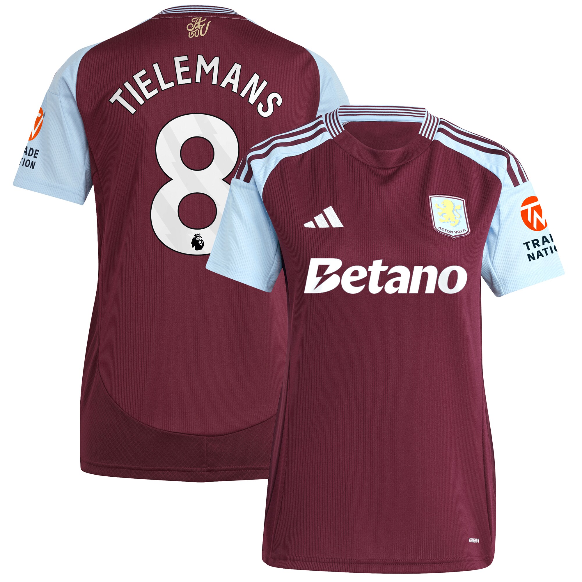 Aston Villa Shirts - aston villa adidas home shirt 2024-25 – womens with tielemans 8 printing Collection of Official Fan Gear