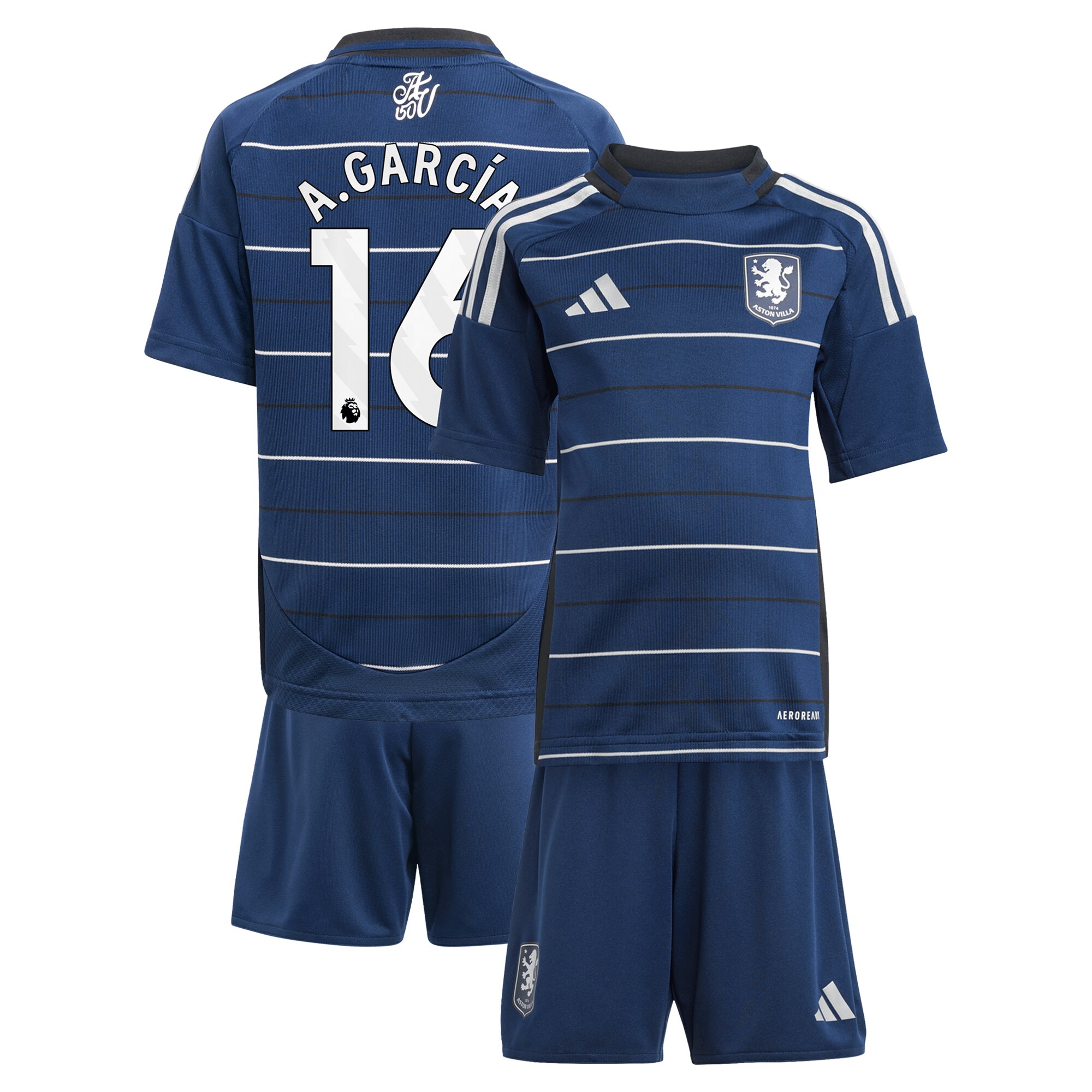 Aston Villa Shirts - aston villa adidas third minikit 2024-25 with a.garcía 16 printing Collection of Official Fan Gear