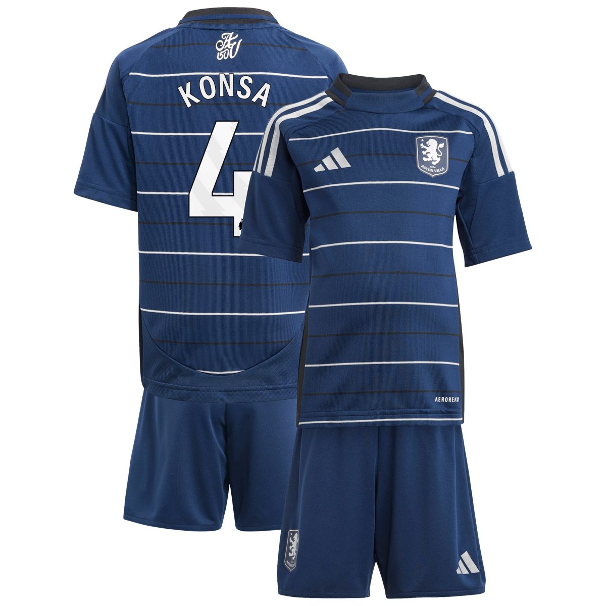 Aston Villa Shirts - aston villa adidas third minikit 2024-25 with konsa 4 printing Collection of Official Fan Gear
