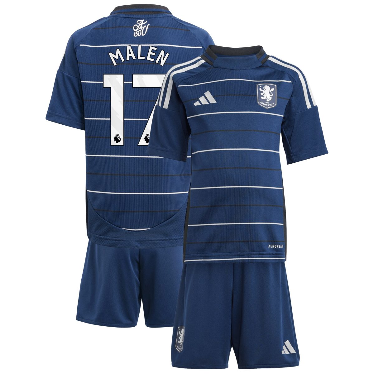 Aston Villa Shirts - aston villa adidas third minikit 2024-25 with malen 17 printing Collection of Official Fan Gear