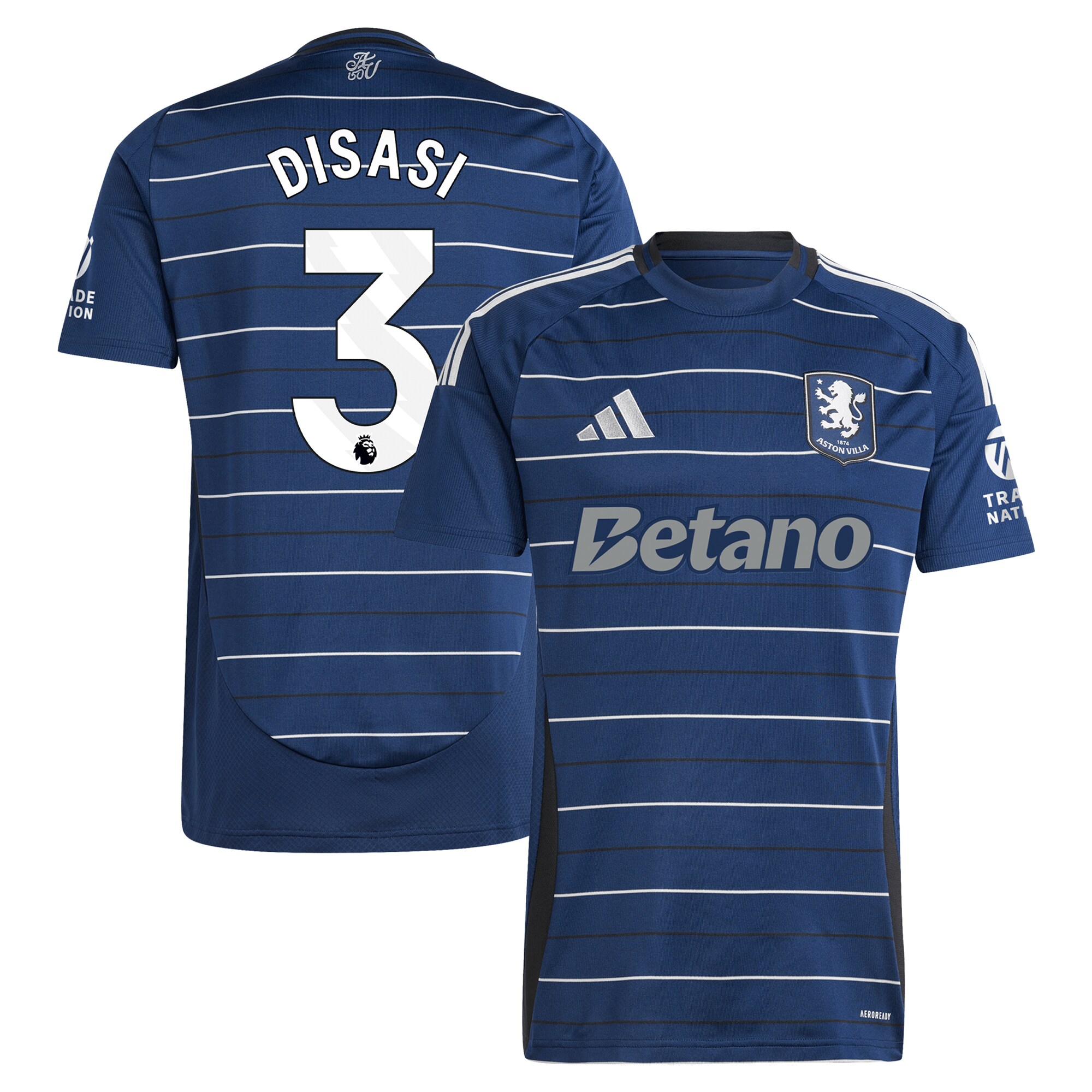 Aston Villa Shirts - aston villa adidas third shirt 2024-25 with disasi 3 printing Collection of Official Fan Gear