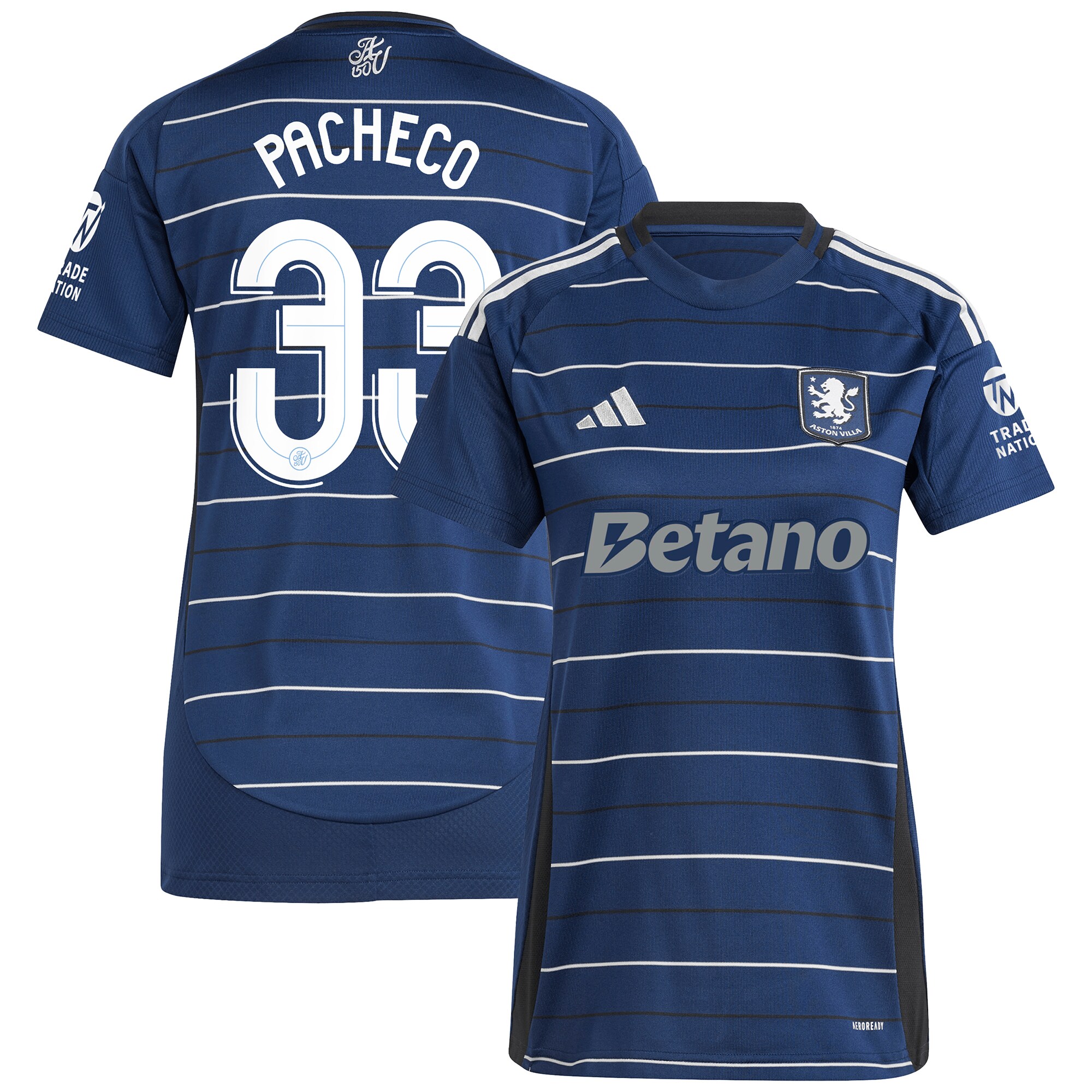 Aston Villa Shirts - aston villa adidas third shirt 2024-25 – womens with pacheco 33 cup printing Collection of Official Fan Gear