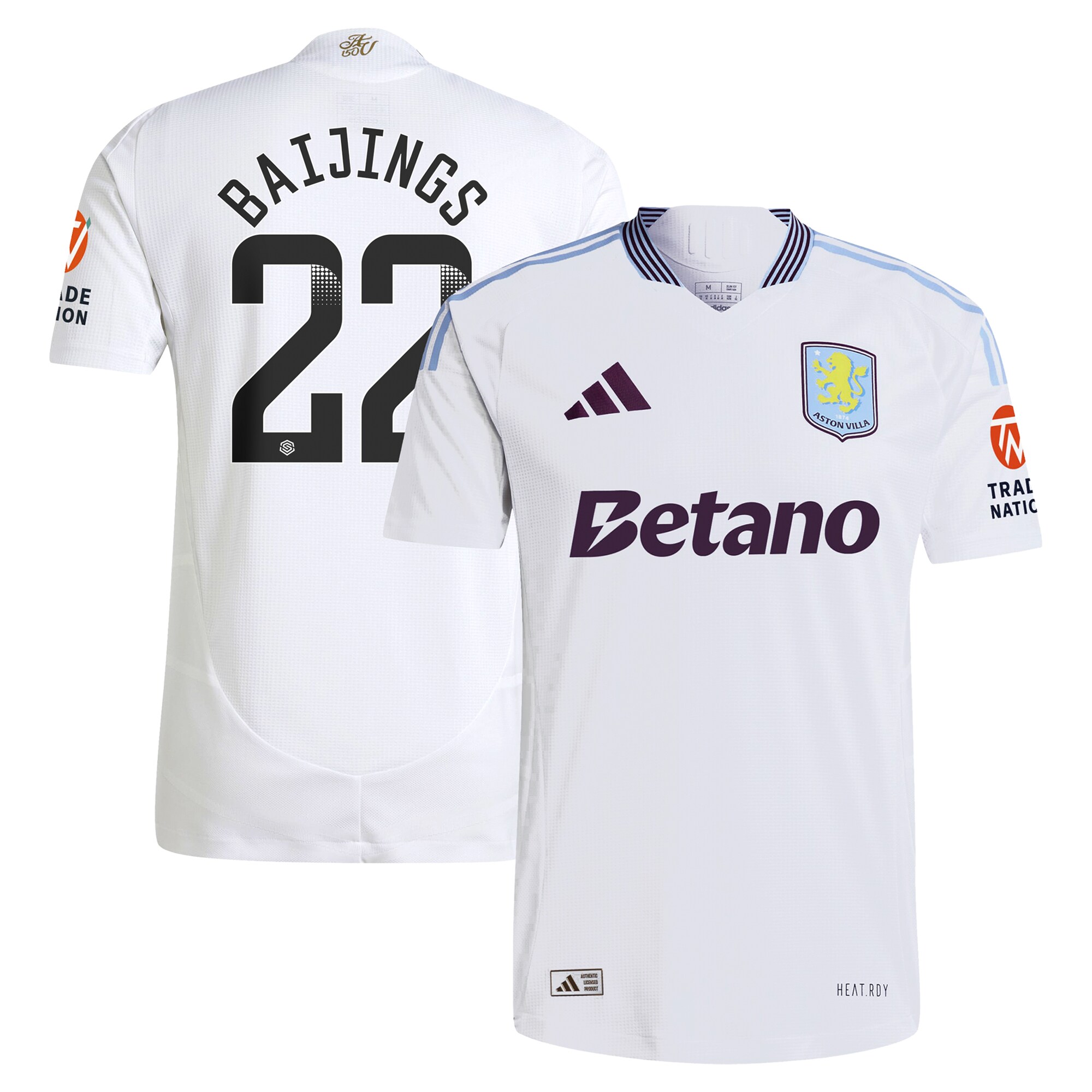 Aston Villa Shirts - aston villa adidas wsl away authentic shirt 2024-25 with baijings 22 printing Collection of Official Fan Gear