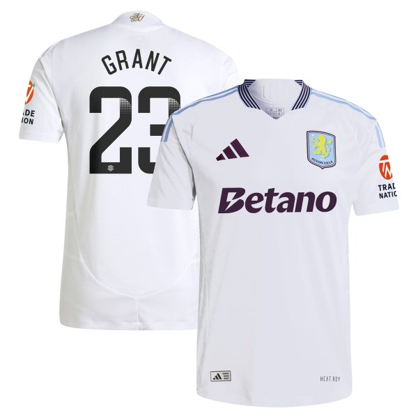 Aston Villa Shirts - aston villa adidas wsl away authentic shirt 2024-25 with grant 23 printing Collection of Official Fan Gear