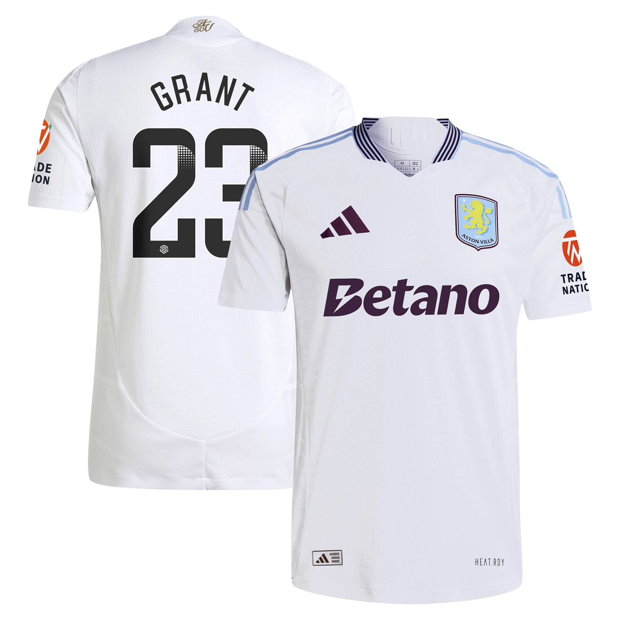 Aston Villa Shirts - aston villa adidas wsl away authentic shirt 2024-25 with grant 23 printing Collection of Official Fan Gear