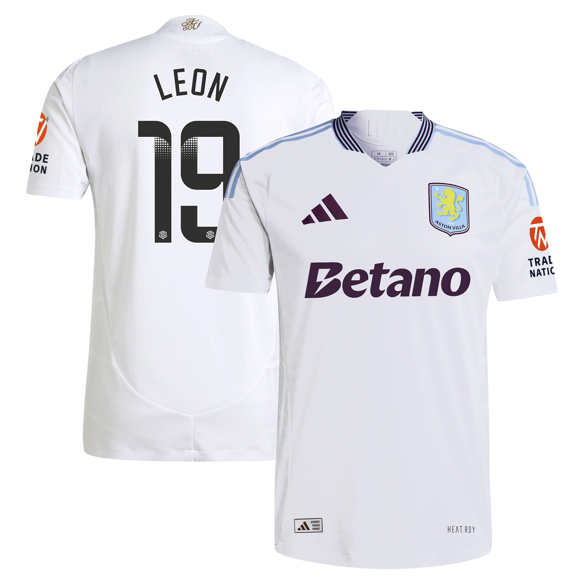 Aston Villa Shirts - aston villa adidas wsl away authentic shirt 2024-25 with leon 19 printing Collection of Official Fan Gear