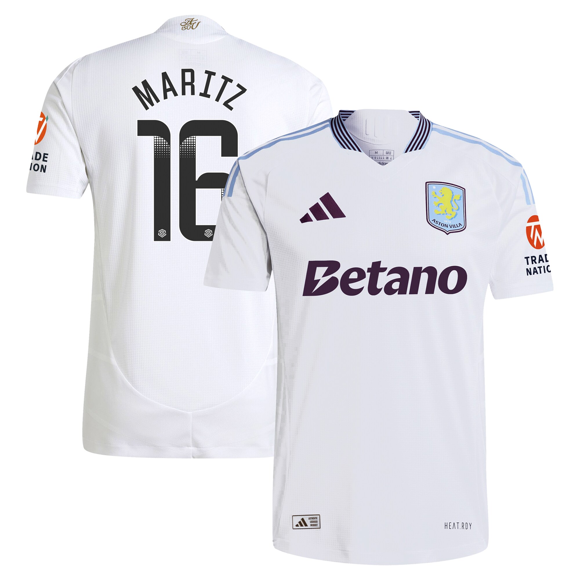 Aston Villa Shirts - aston villa adidas wsl away authentic shirt 2024-25 with maritz 16 printing Collection of Official Fan Gear