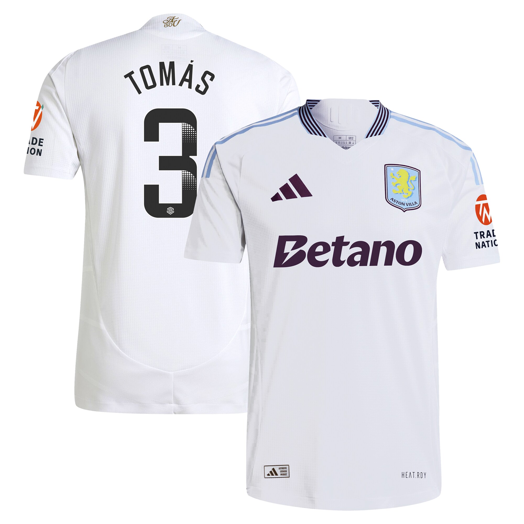 Aston Villa Shirts - aston villa adidas wsl away authentic shirt 2024-25 with tomás 3 printing Collection of Official Fan Gear