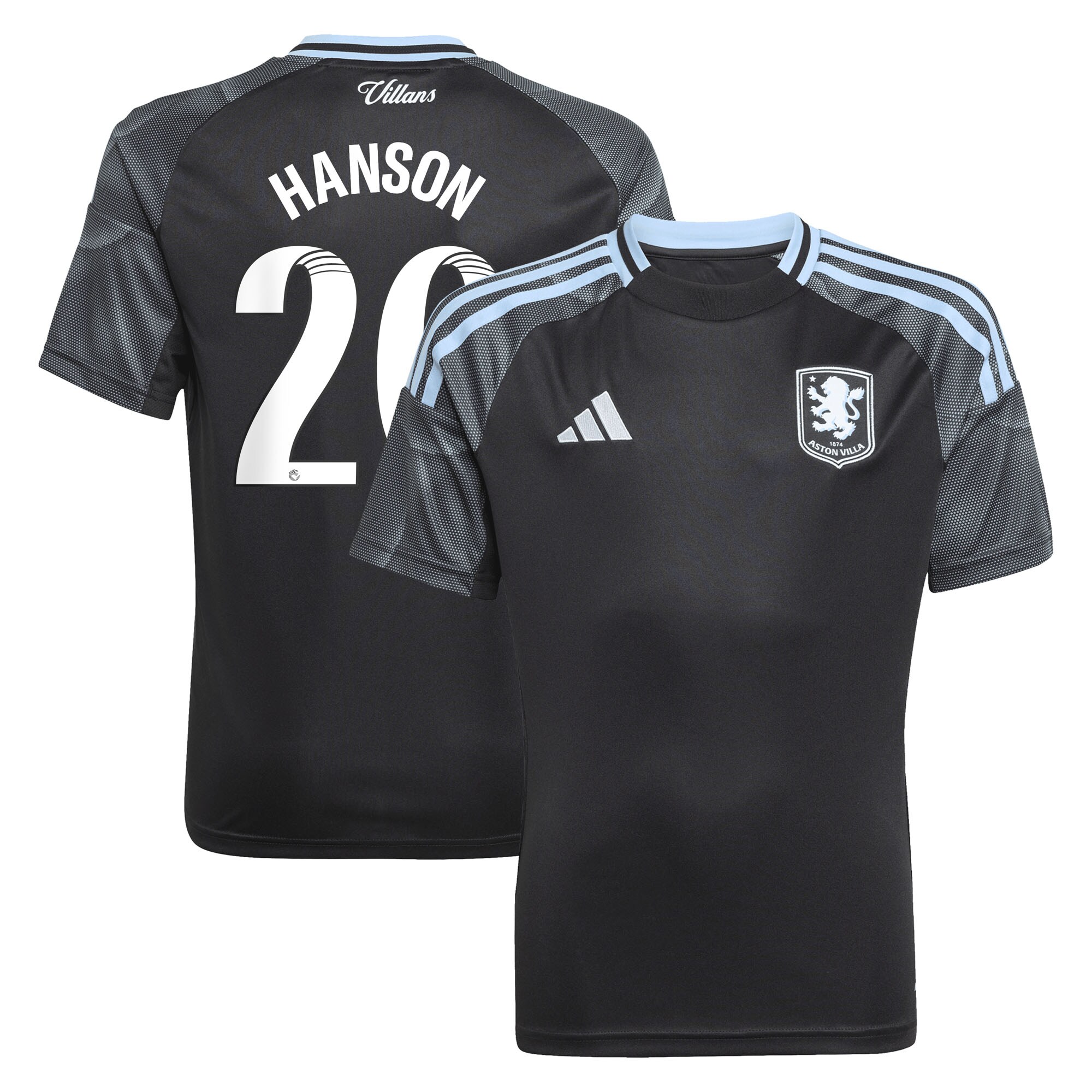 Aston Villa Shirts - aston villa adidas wsl away shirt 2025-26 – kids with hanson 20 printing Collection of Official Fan Gear