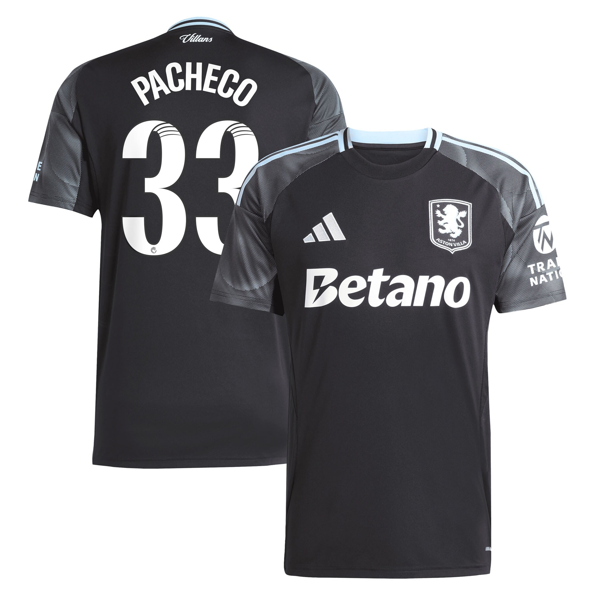Aston Villa Shirts - aston villa adidas wsl away shirt 2025-26 with pacheco 33 printing Collection of Official Fan Gear