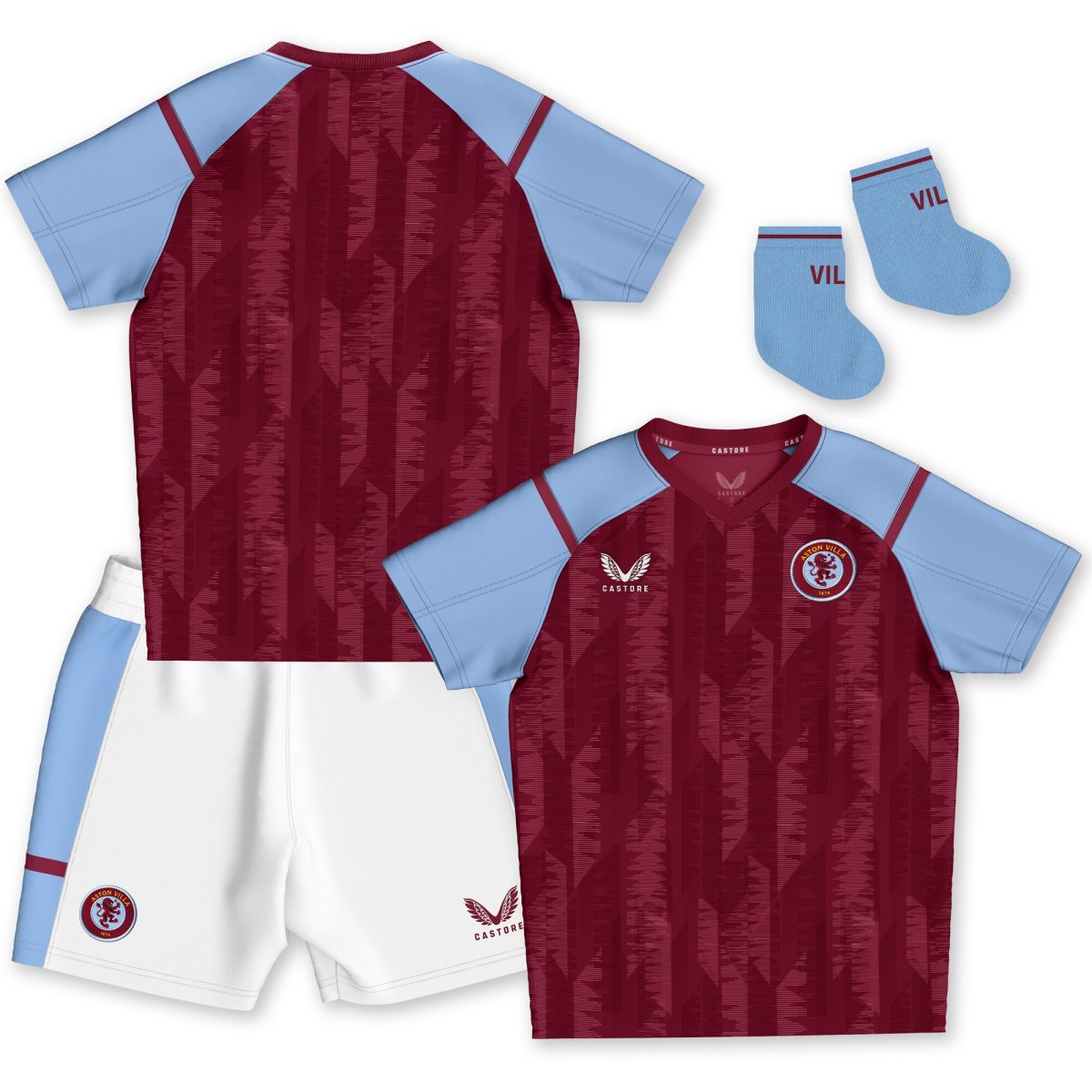 Aston Villa Shirts - aston villa castore home baby kit 2023-24 with custom printing Collection of Official Fan Gear