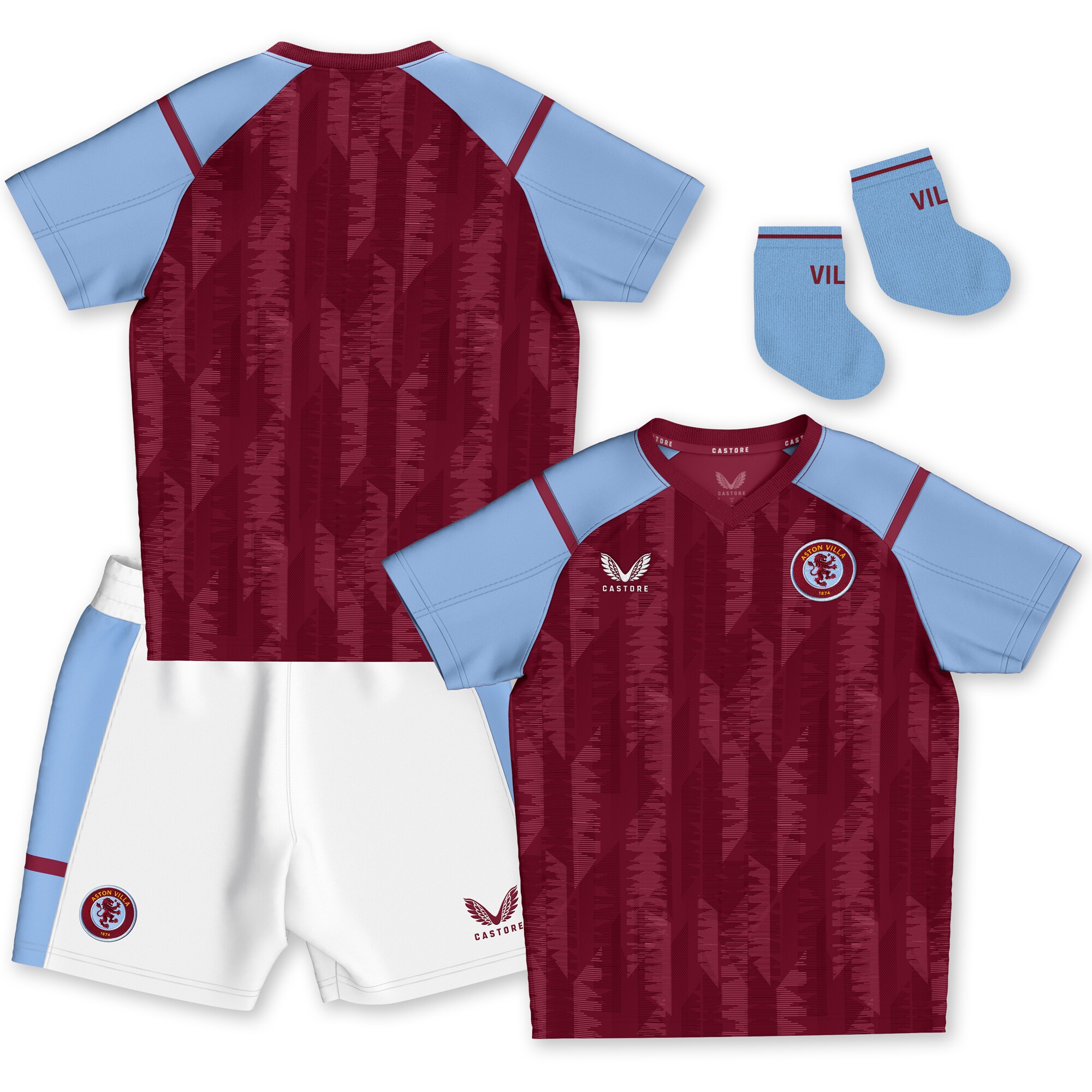 Aston Villa Shirts - aston villa castore home baby kit 2023-24 with custom printing Collection of Official Fan Gear