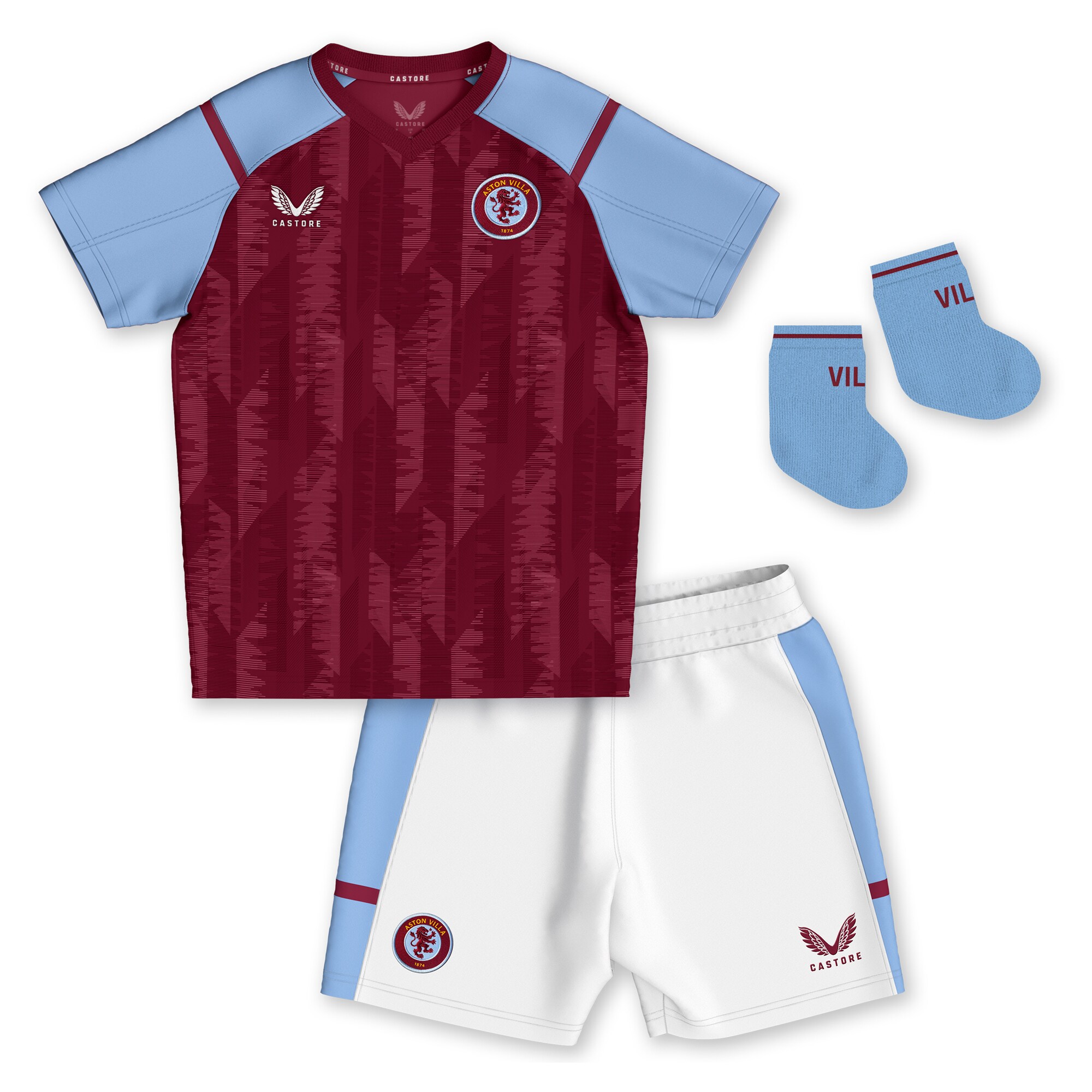 Aston Villa Shirts - aston villa castore home baby kit 2023-24 with custom printing Collection of Official Fan Gear