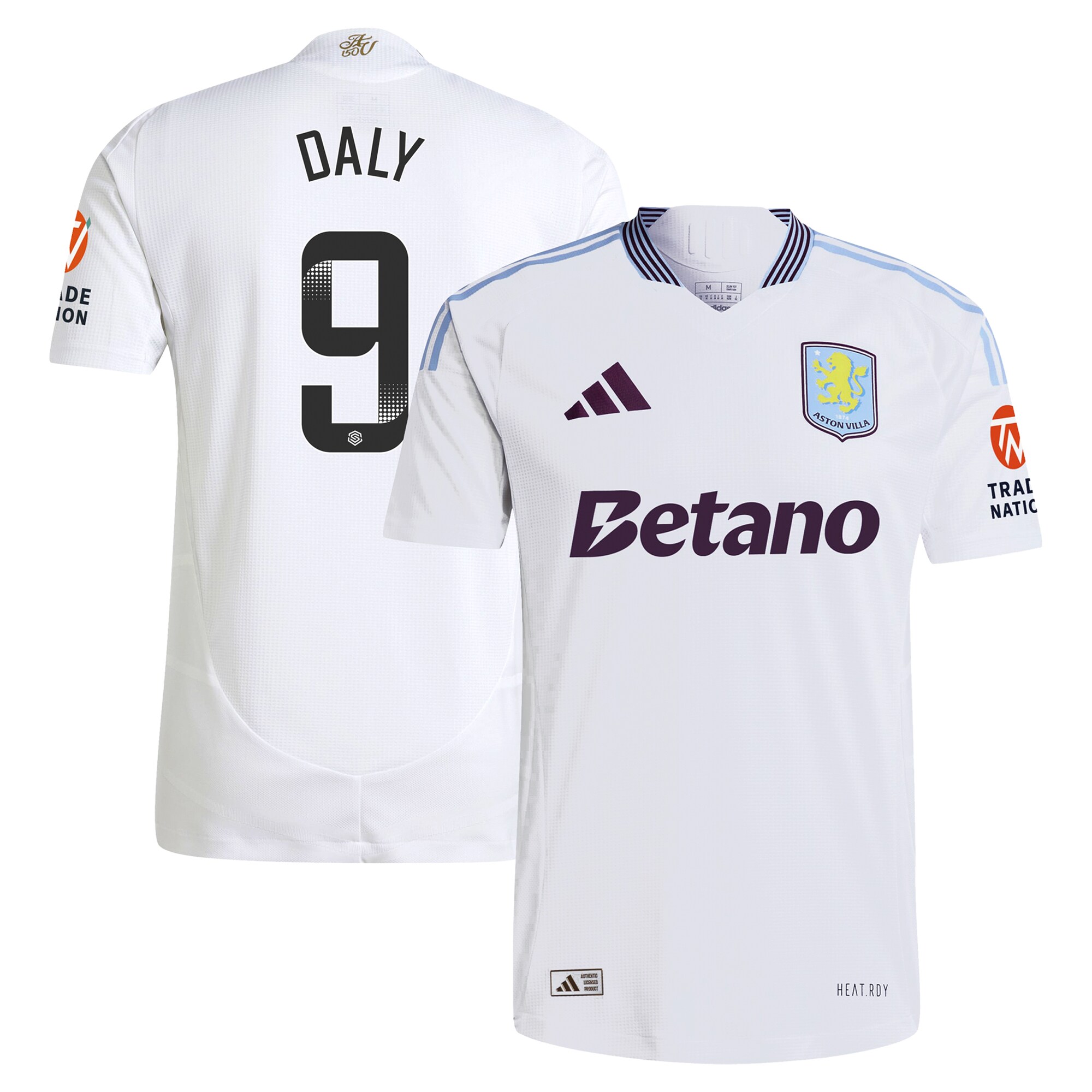 Aston Villa Shirts - aston villa wsl adidas away authentic shirt 2024-25 with daly 9 printing Collection of Official Fan Gear