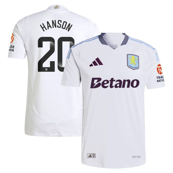Aston Villa Shirts - aston villa wsl adidas away authentic shirt 2024-25 with hanson 20 printing Collection of Official Fan Gear