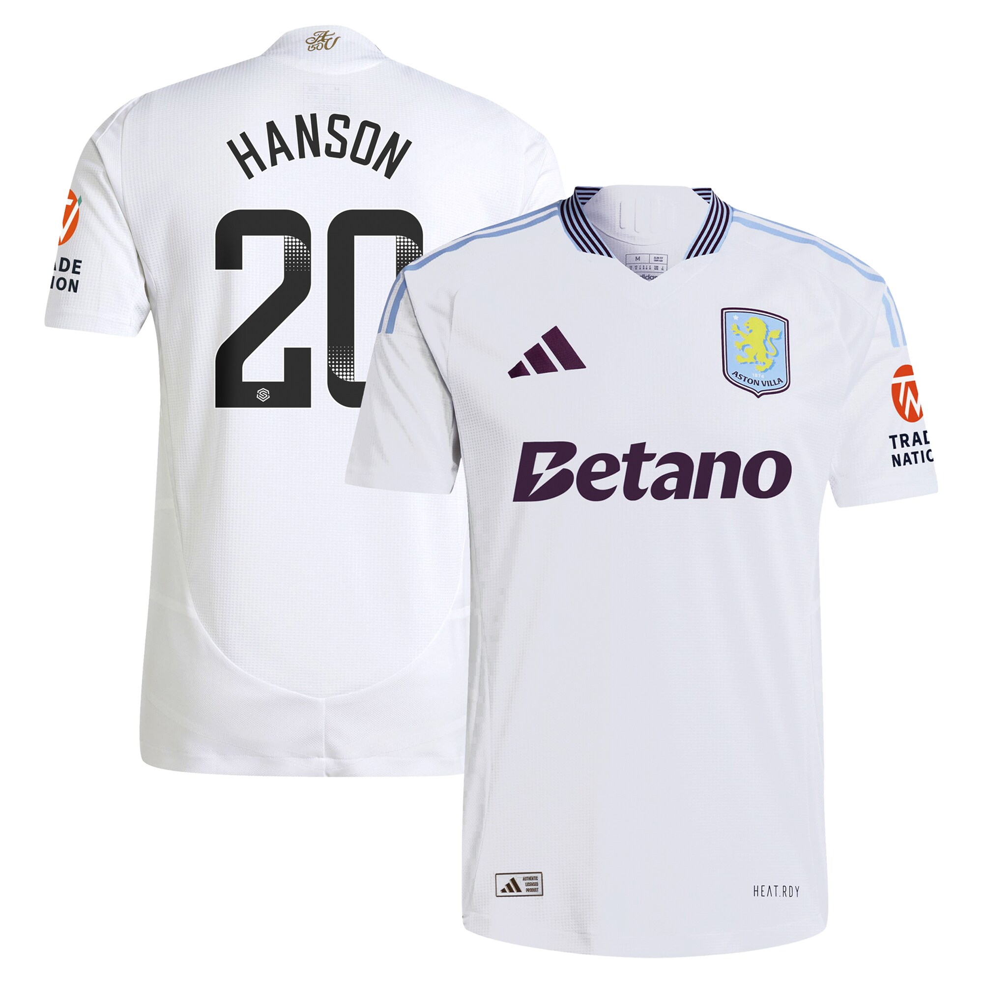 Aston Villa Shirts - aston villa wsl adidas away authentic shirt 2024-25 with hanson 20 printing Collection of Official Fan Gear