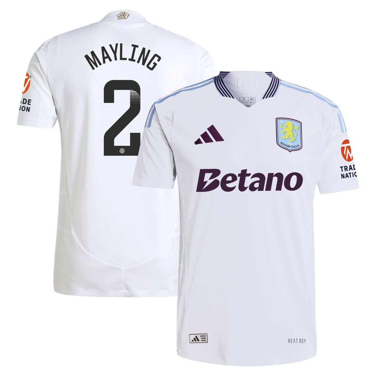 Aston Villa Shirts - aston villa wsl adidas away authentic shirt 2024-25 with mayling 2 printing Collection of Official Fan Gear