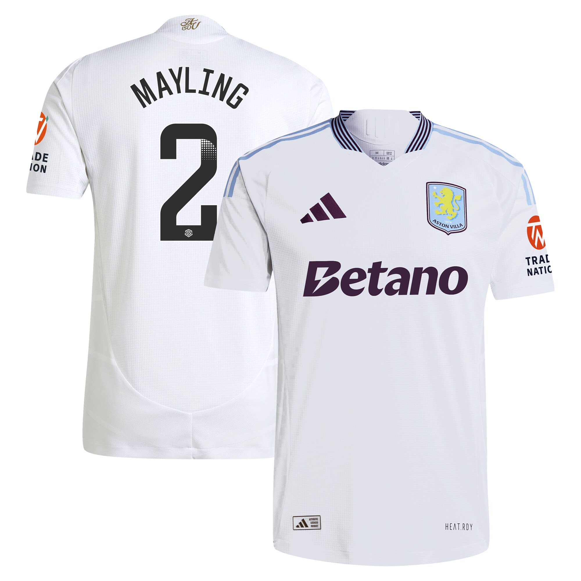 Aston Villa Shirts - aston villa wsl adidas away authentic shirt 2024-25 with mayling 2 printing Collection of Official Fan Gear