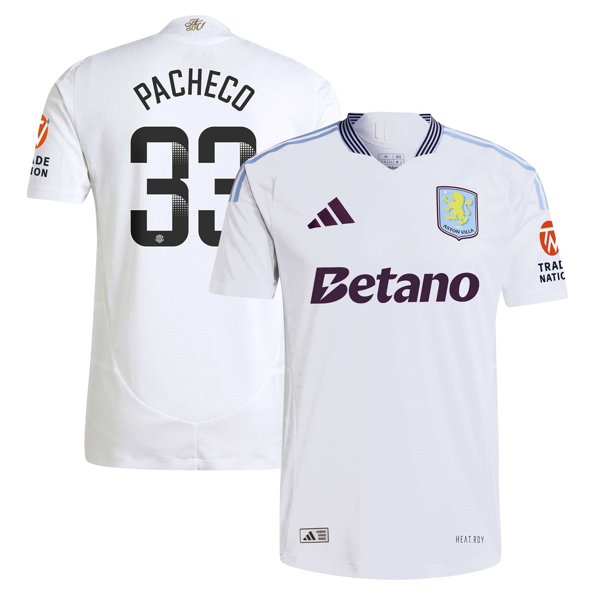 Aston Villa Shirts - aston villa wsl adidas away authentic shirt 2024-25 with pacheco 33 printing Collection of Official Fan Gear