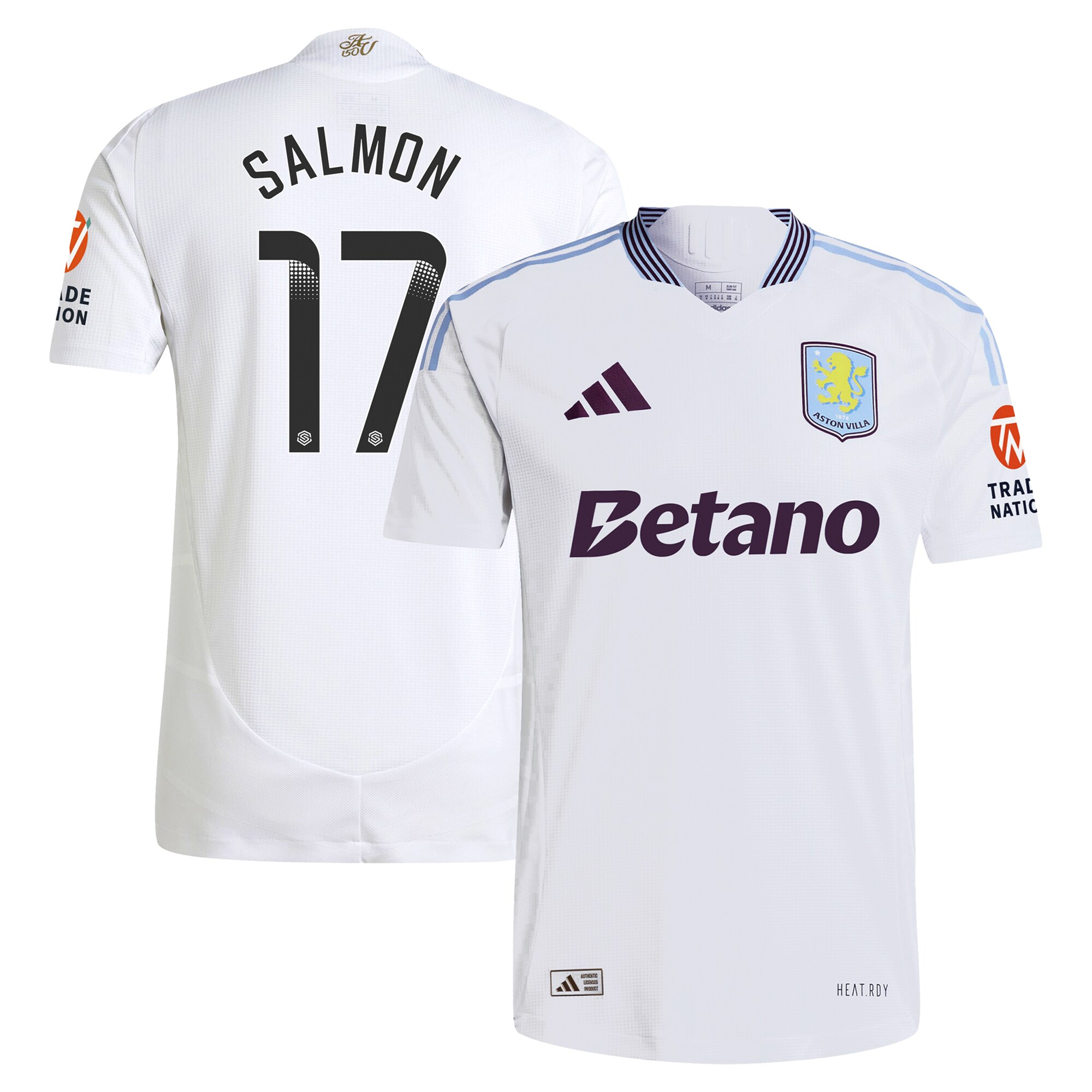 Aston Villa Shirts - aston villa wsl adidas away authentic shirt 2024-25 with salmon 17 printing Collection of Official Fan Gear