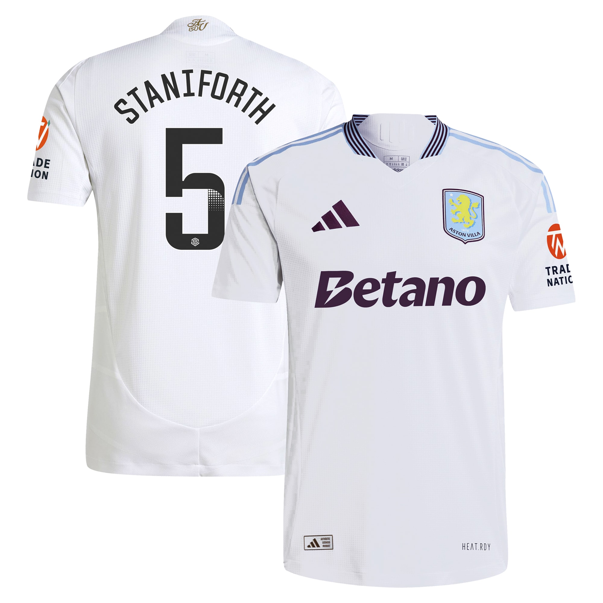 Aston Villa Shirts - aston villa wsl adidas away authentic shirt 2024-25 with staniforth 5 printing Collection of Official Fan Gear