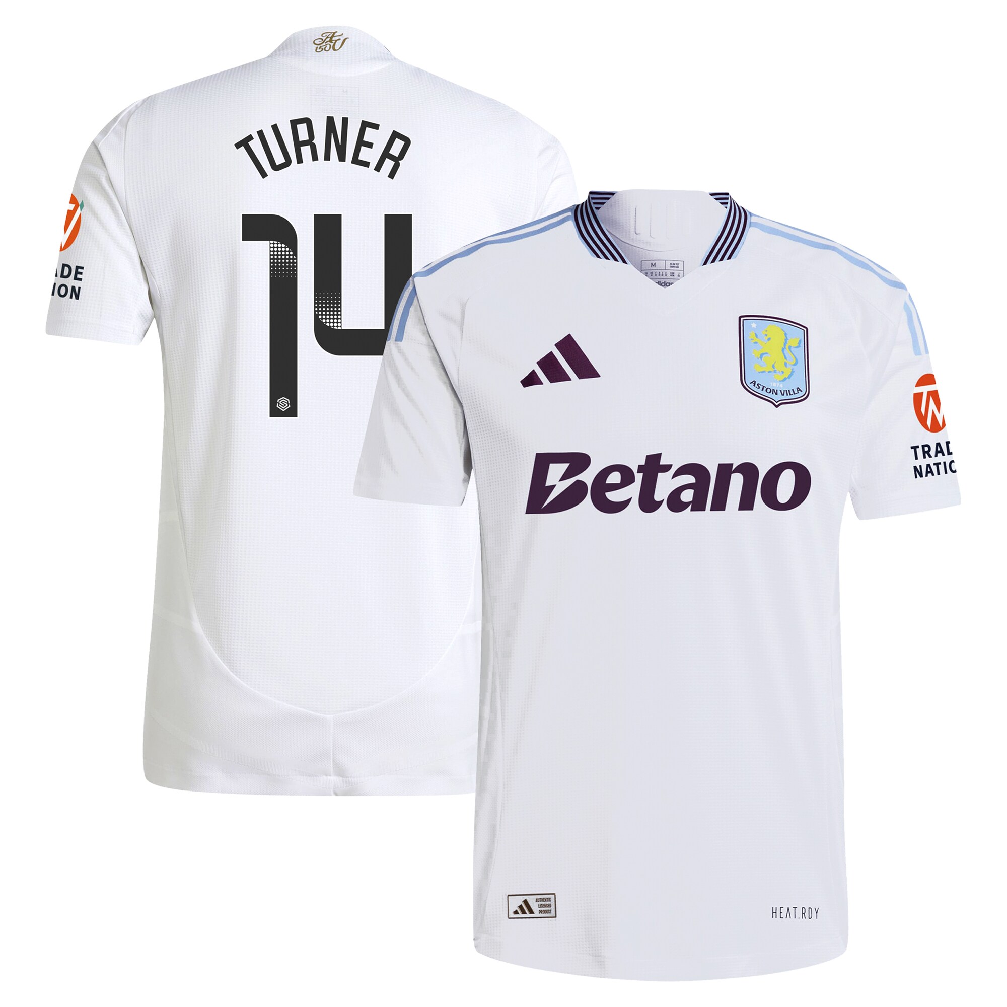 Aston Villa Shirts - aston villa wsl adidas away authentic shirt 2024-25 with turner 14 printing Collection of Official Fan Gear