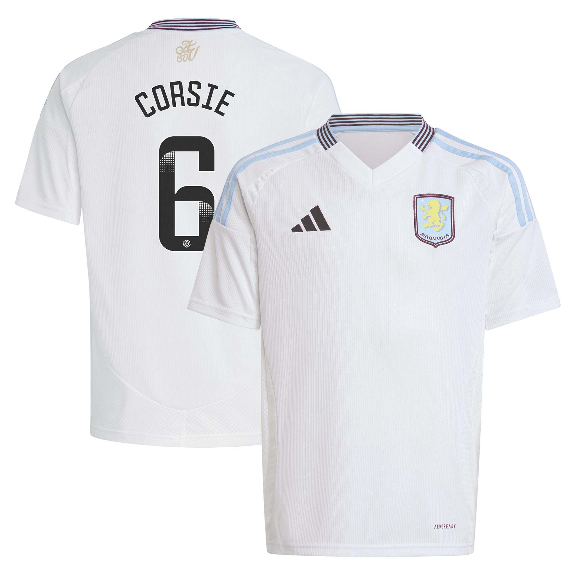 Aston Villa Shirts - aston villa wsl adidas away shirt 2024-25 – kids with corsie 6 printing Collection of Official Fan Gear