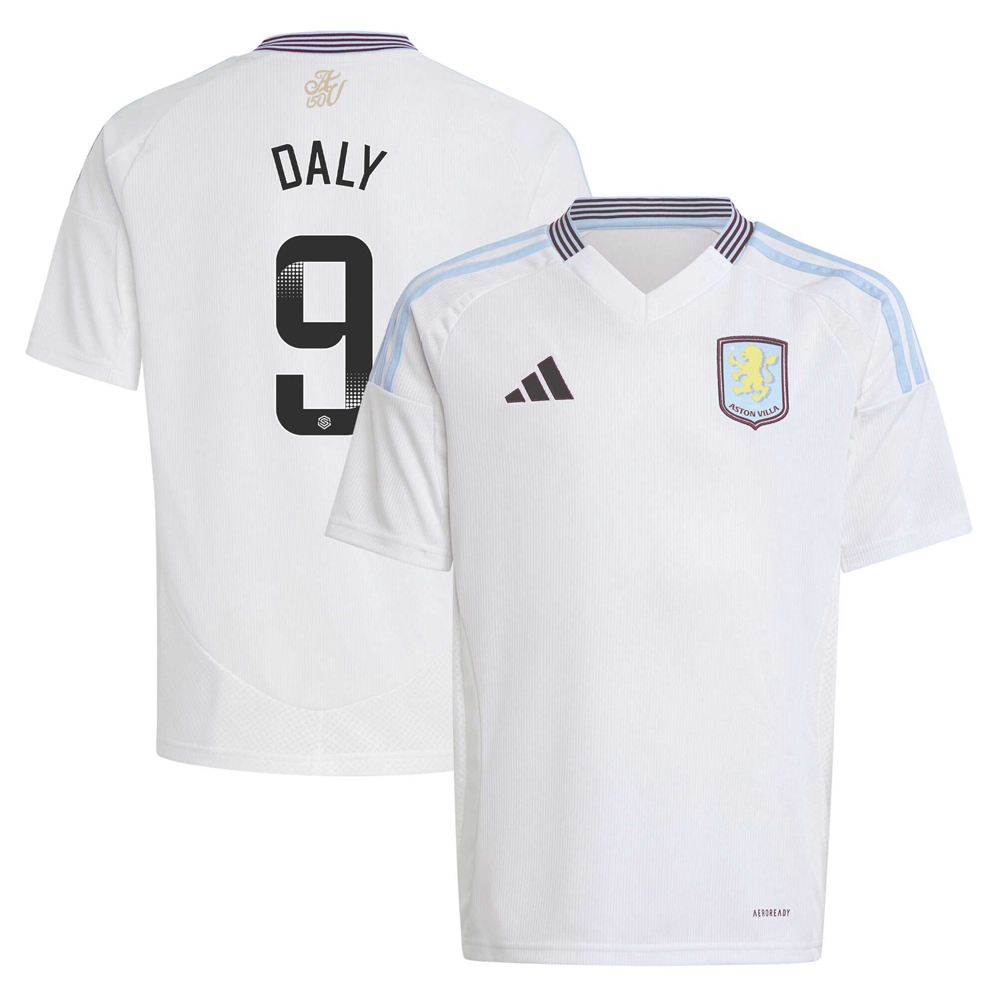 Aston Villa Shirts - aston villa wsl adidas away shirt 2024-25 – kids with daly 9 printing Collection of Official Fan Gear