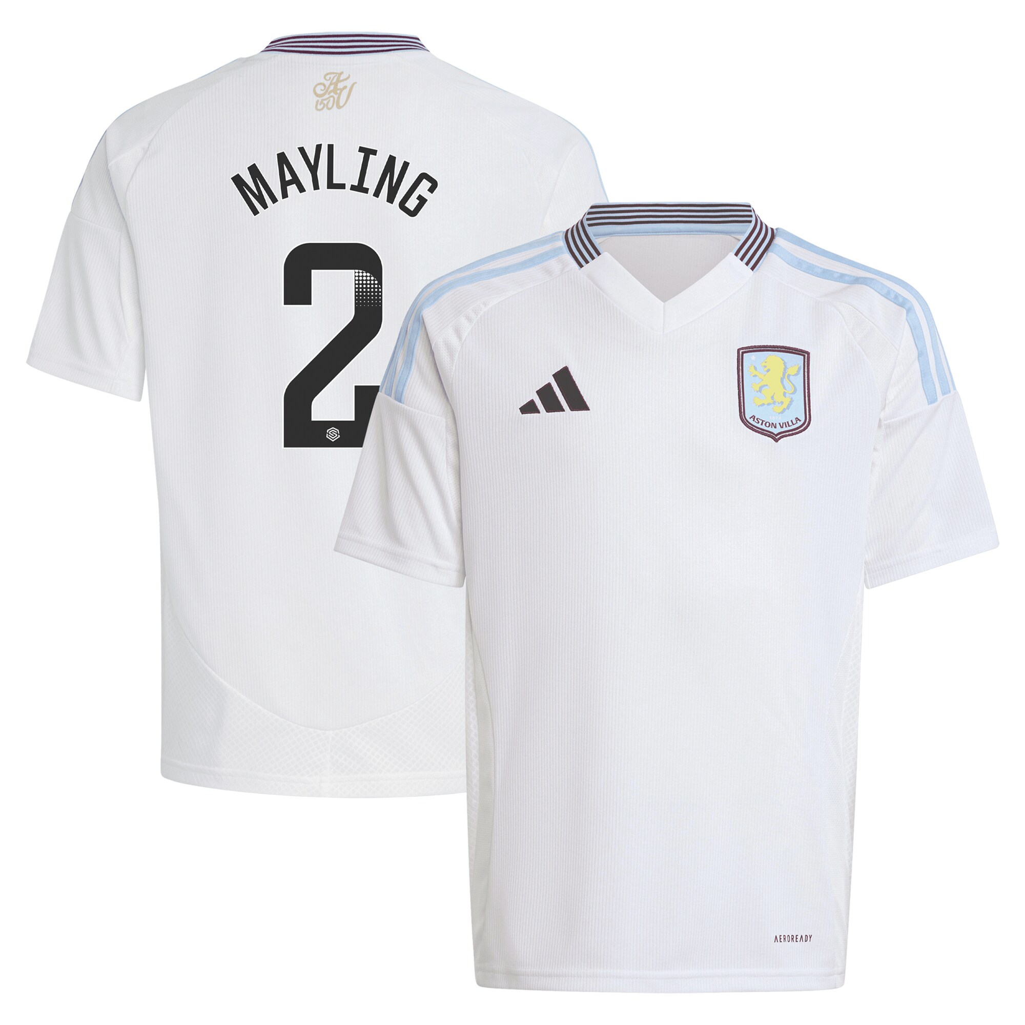 Aston Villa Shirts - aston villa wsl adidas away shirt 2024-25 – kids with mayling 2 printing Collection of Official Fan Gear