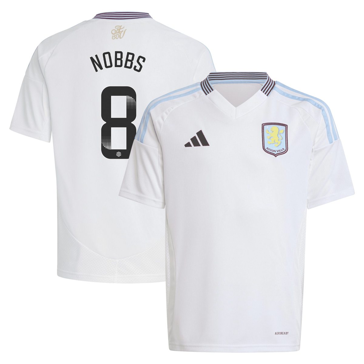 Aston Villa Shirts - aston villa wsl adidas away shirt 2024-25 – kids with nobbs 8 printing Collection of Official Fan Gear